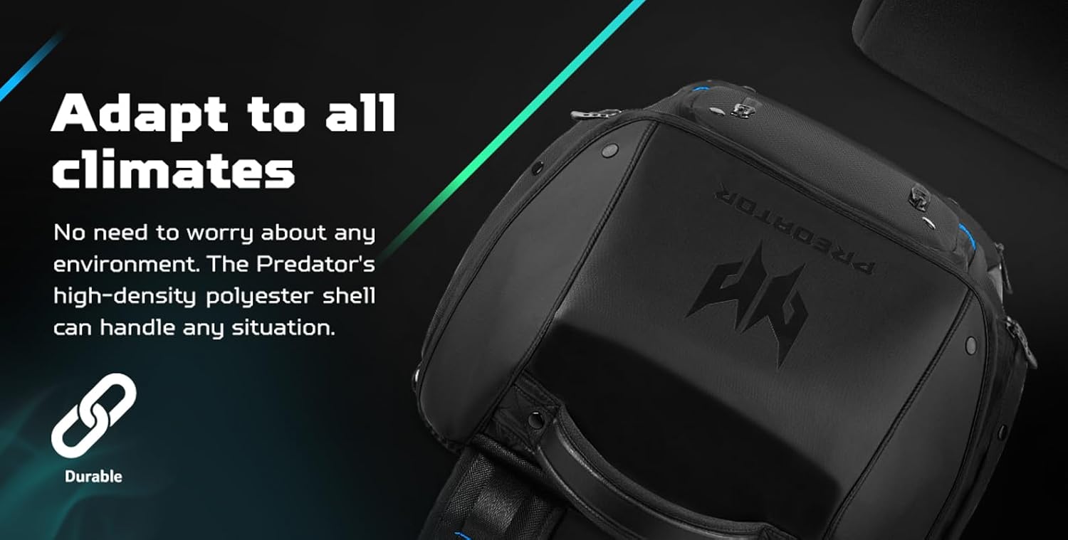 Acer PBG591 Predator Utility Gaming Backpack, Water Resistant and Tear Proof Travel Backpack Fits and Protects Up to 17.3" Predator Gaming Laptop, Black with Teal Accents - Image 8