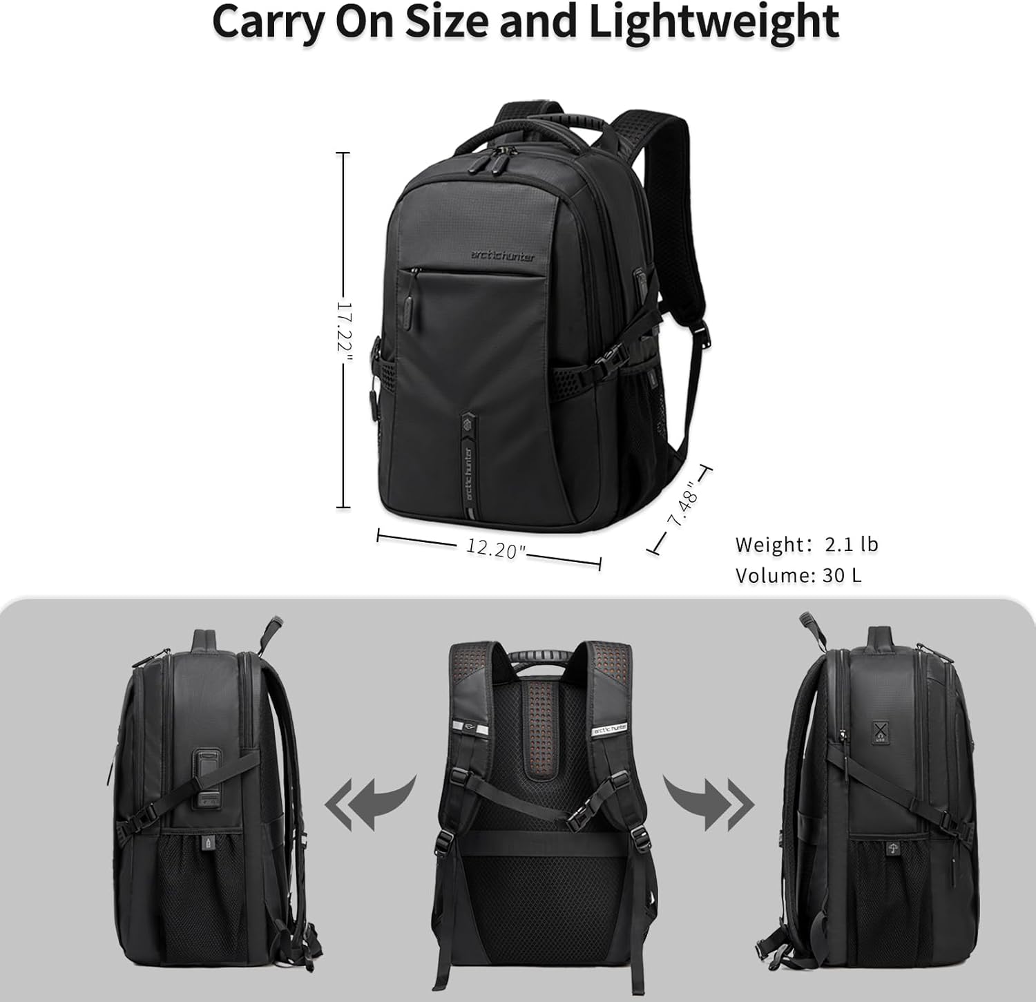 ARCTIC HUNTER AH Business Laptop Backpack for Men 30L Black i##e##s: Work Commuting ^^ Large ^^ Travel Carry On Backpack ^^ Flight Approved ^^ for Airplane ^^ Professional ^^ Adult ^^ College Backpacks ^^ Casual Daypack :i##e##s - Image 3