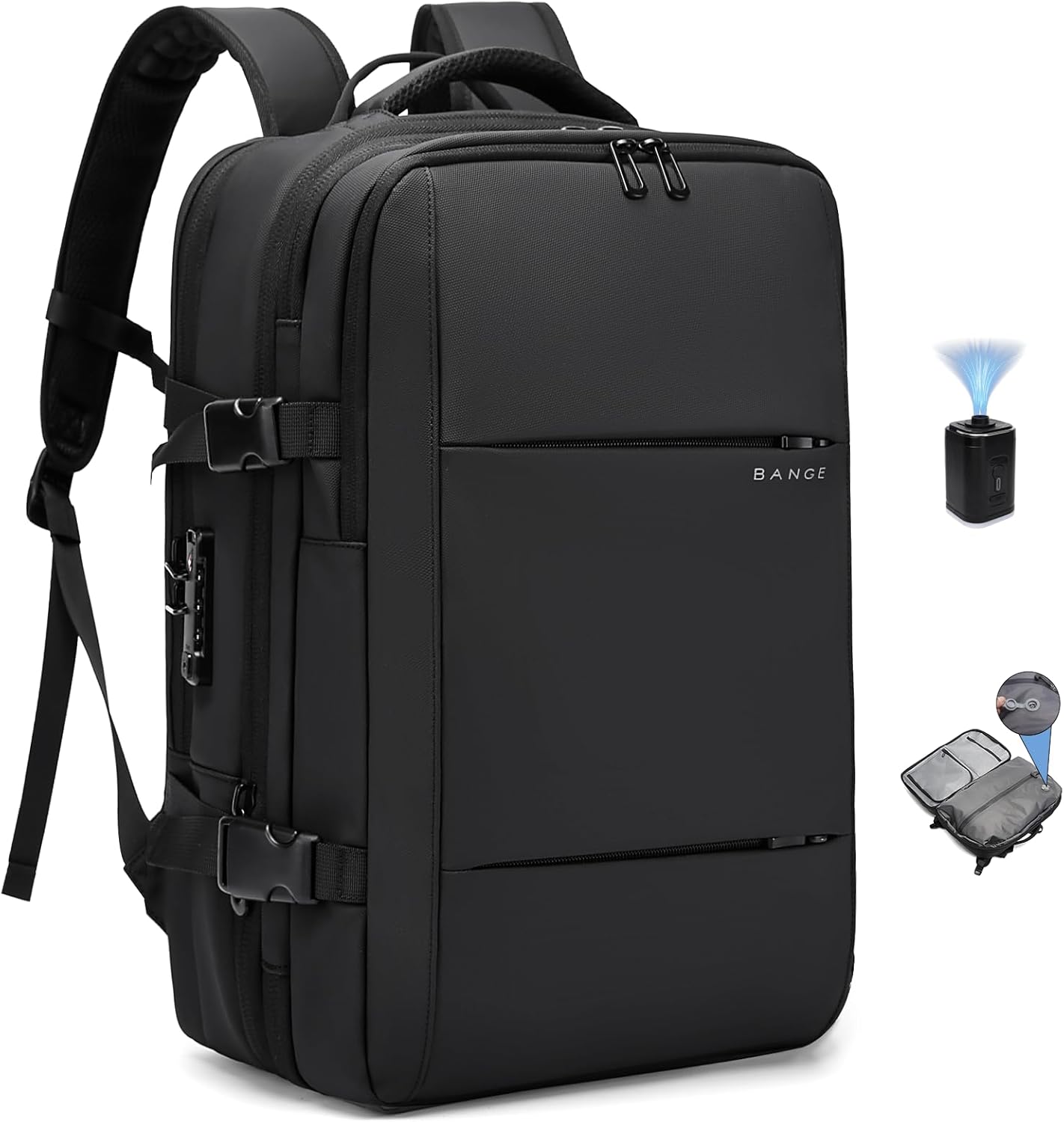 BANGE 60L Airback Travel Laptop Backpack i##e##s: Expandable ^^ Vacuum Compression ^^ with Air Pump ^^ Waterproof ^^ Anti-Theft ^^ for Hiking ^^ Business ^^ Travel :i##e##s - Image 10