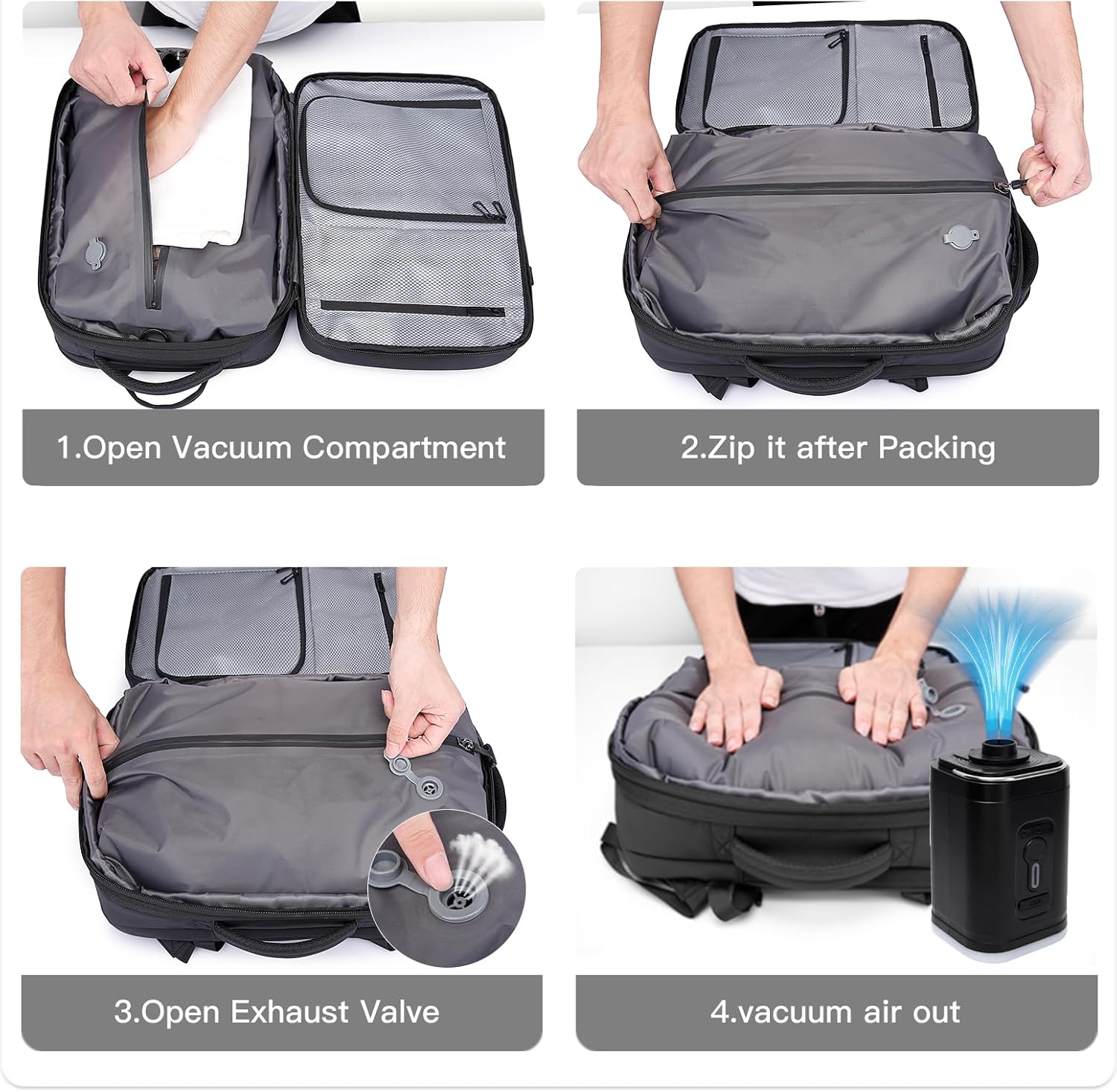 BANGE Airback Travel Backpack Expandable Backpacks i##e##s: Anti-Theft ^^ Vacuum Compression ^^ with Pump ^^ for Airplanes :i##e##s - Image 3