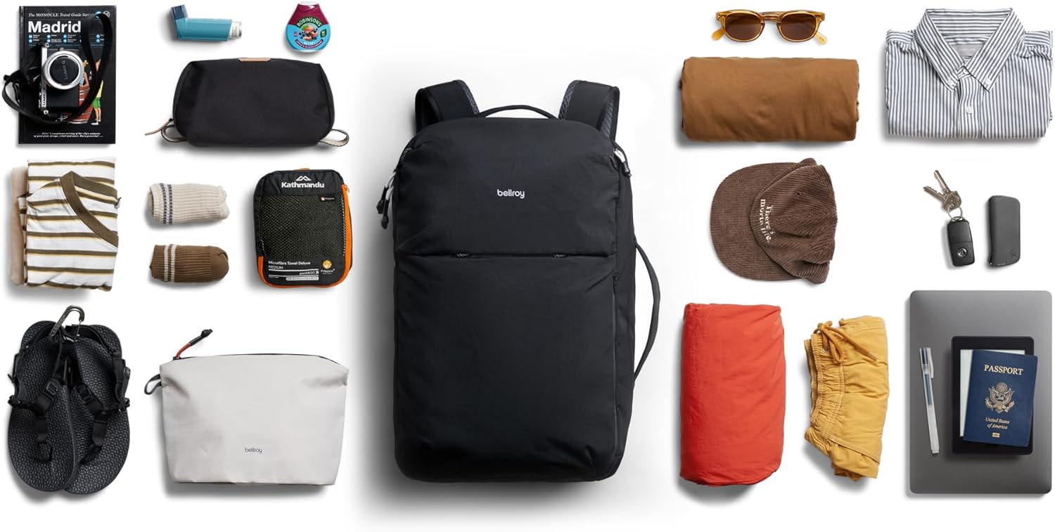 Bellroy Lite Travel Pack 38L (carry-on backpack, large travel backpack for international travelers, with laptop pocket, interior packing cells and tuck-away shoulder straps) - Black - Image 6
