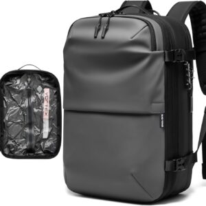 BlackVoyage Vortex Vacuum Seal Travel Backpack 60L Expandable Air Compression System Water Resistant TSA Lock Carry-On Suitcase Luggage Gray AERO - No Vacuum Pump