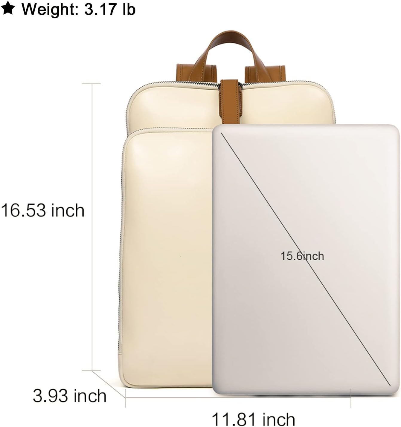 CLUCI Laptop Backpack for Women 15.6 Inch Beige With Brown i##e##s: Leather ^^ Purse ^^ Travel Computer Backpack ^^ Business Bag ^^ College Daypack :i##e##s - Image 3