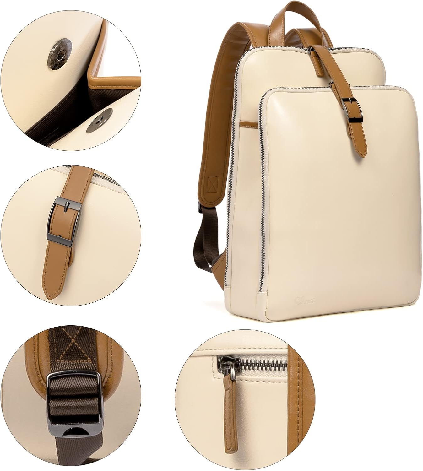 CLUCI Laptop Backpack for Women 15.6 Inch Beige With Brown i##e##s: Leather ^^ Purse ^^ Travel Computer Backpack ^^ Business Bag ^^ College Daypack :i##e##s - Image 5