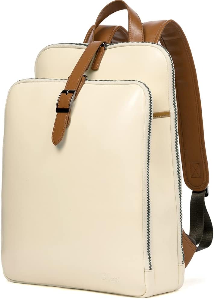 CLUCI Laptop Backpack for Women 15.6 Inch Beige With Brown i##e##s: Leather ^^ Purse ^^ Travel Computer Backpack ^^ Business Bag ^^ College Daypack :i##e##s