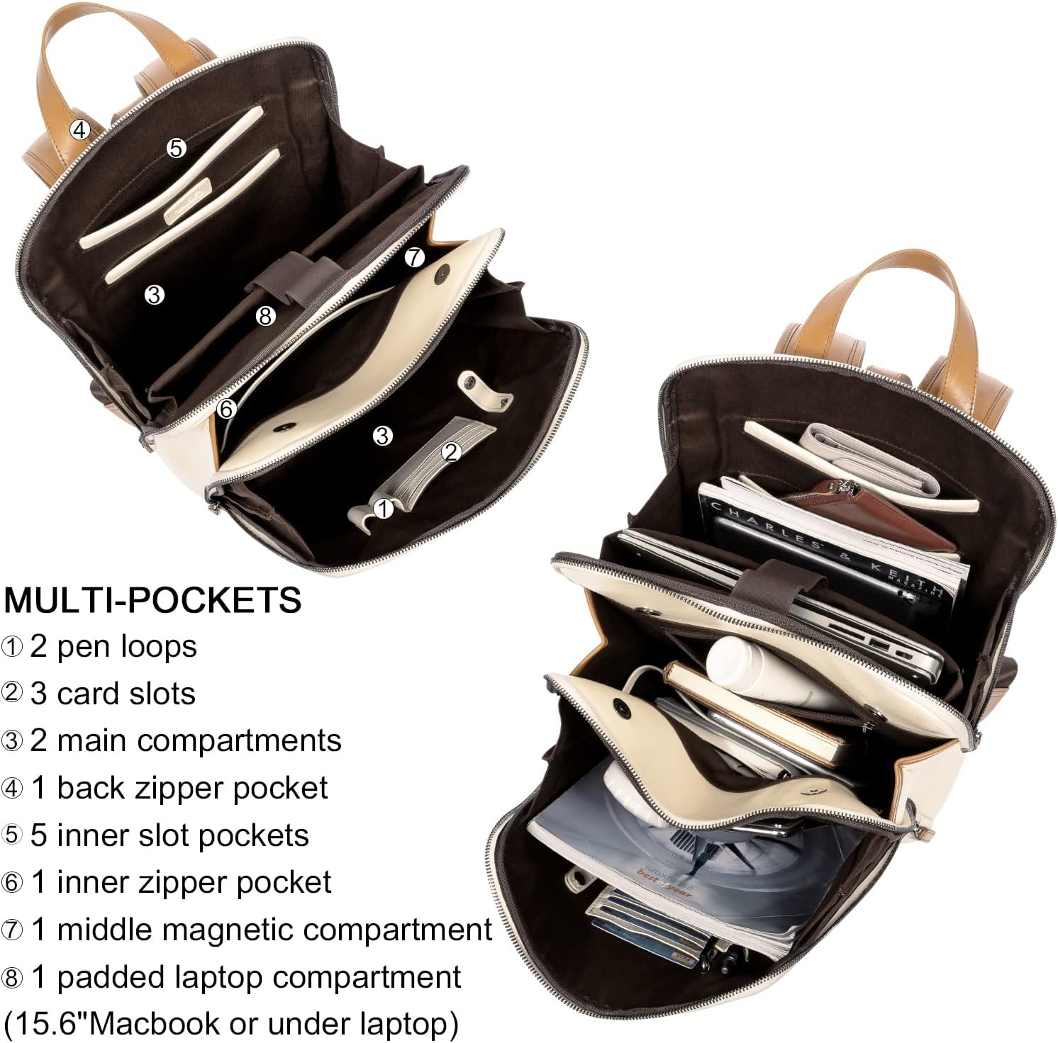 CLUCI Laptop Backpack for Women 15.6 Inch Beige With Brown i##e##s: Leather ^^ Purse ^^ Travel Computer Backpack ^^ Business Bag ^^ College Daypack :i##e##s - Image 4