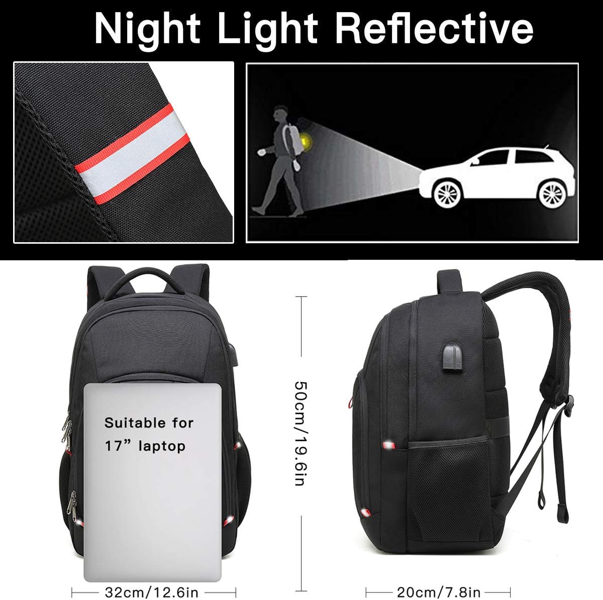 Della Gao Large Laptop Backpack Business Travel Backpack for Men\/Women i##e##s: Anti-Theft ^^ with USB Charging Port ^^ Water Resistant ^^ College School Computer Bag ^^ for 17 Inch Laptop ^^ and Notebook :i##e##s - Image 4