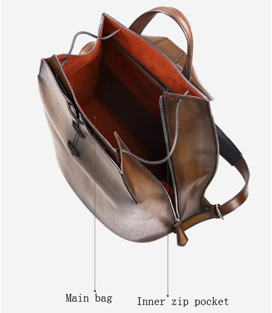 Denny&Dora Genuine Leather Backpack Luxury Mens Casual Travel Daypack Brown Vintage Laptop Bag Bookbag (Brown) - Image 5