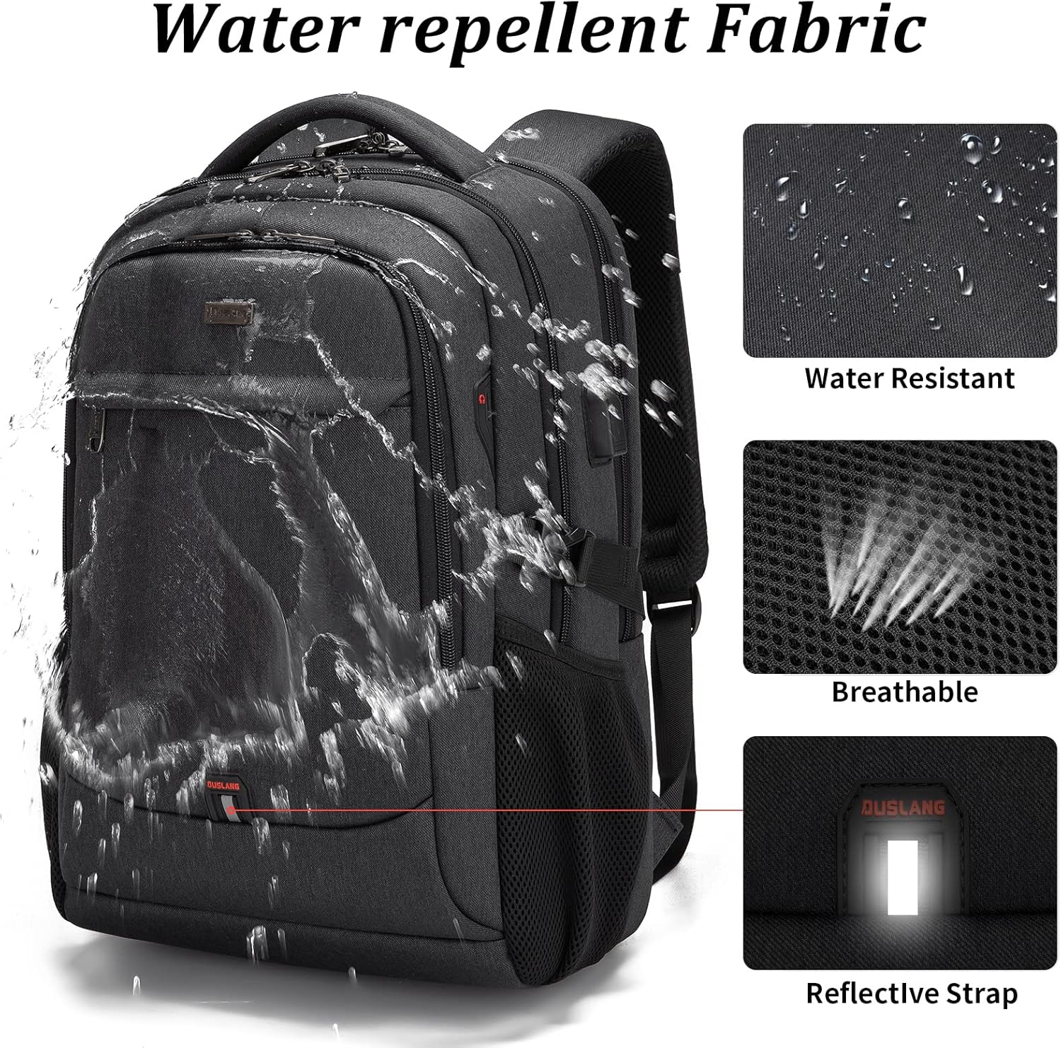 DUSLANG 17 Inch Laptop Backpack for Travel Water Resistant College Backpack for Men\/Women Laptop Bag with USB Charging Port,Black - Image 6