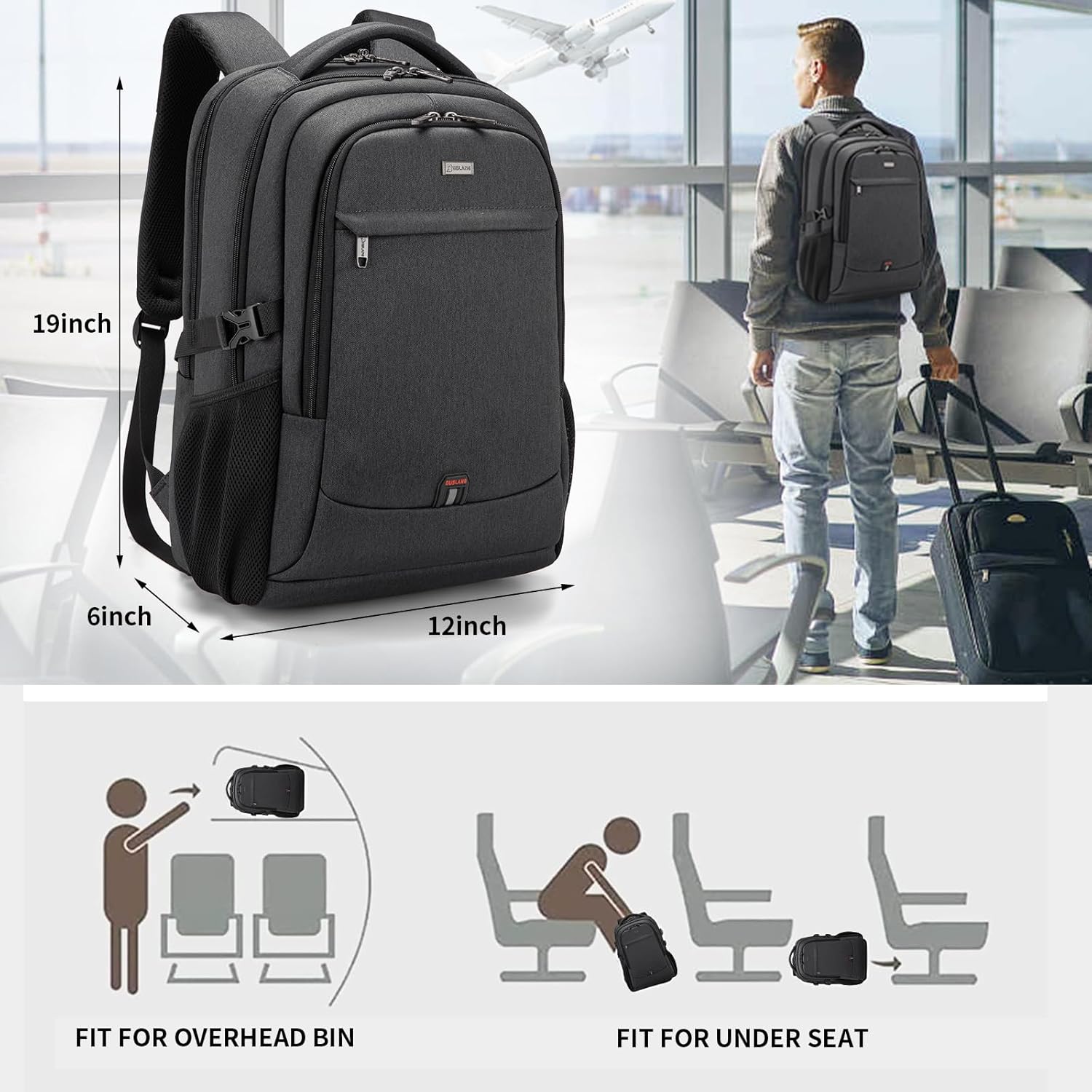 DUSLANG 17 Inch Laptop Backpack for Travel Water Resistant College Backpack for Men\/Women Laptop Bag with USB Charging Port,Black - Image 2