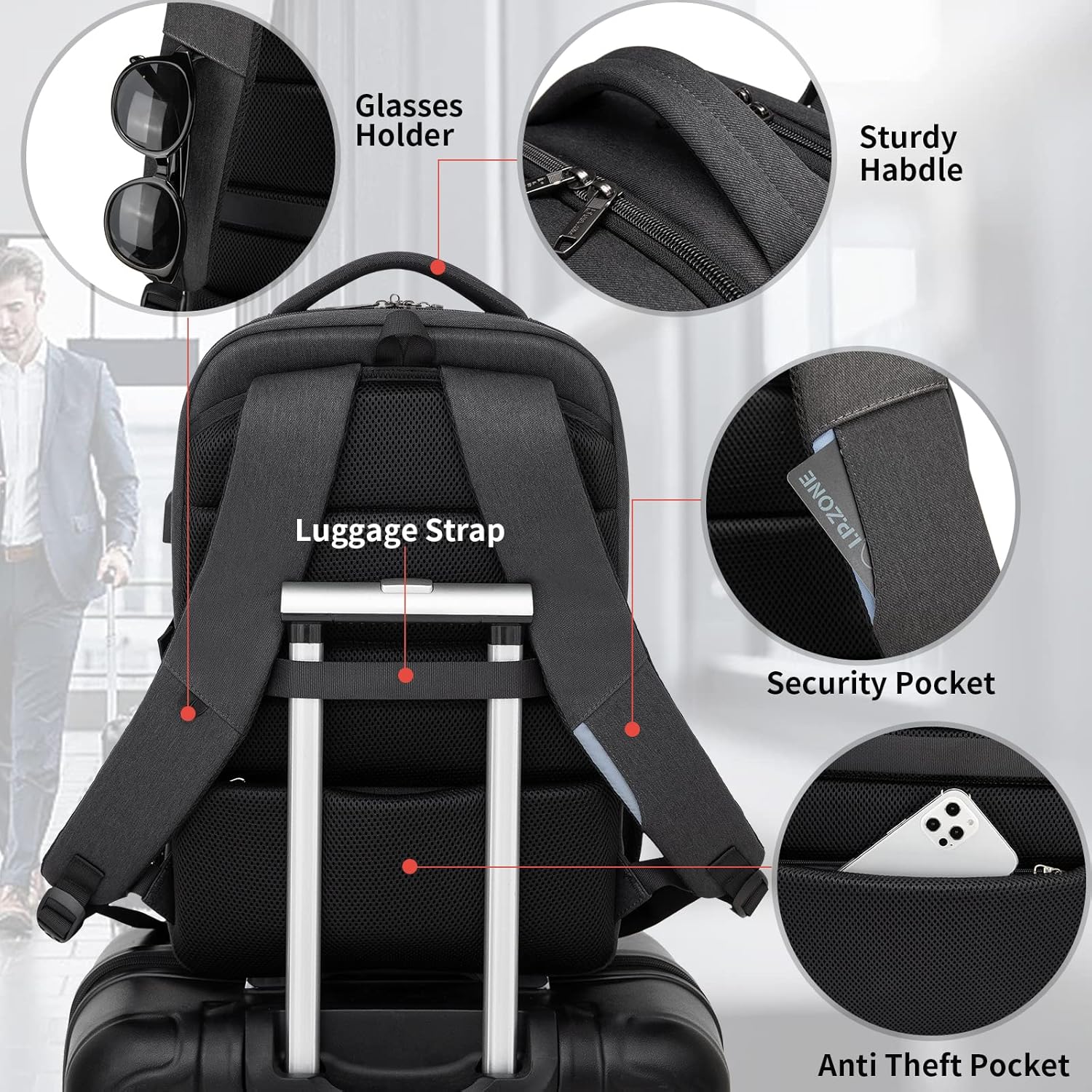 DUSLANG 17 Inch Laptop Backpack for Travel Water Resistant College Backpack for Men\/Women Laptop Bag with USB Charging Port,Black - Image 8