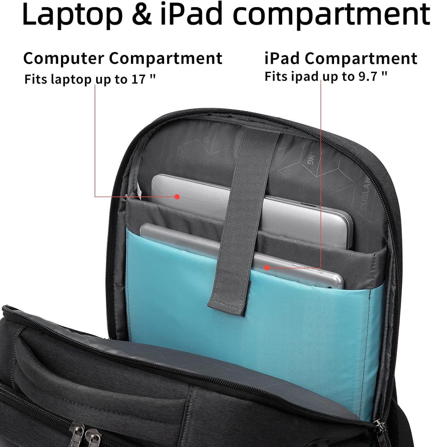 DUSLANG 17 Inch Laptop Backpack for Travel Water Resistant College Backpack for Men\/Women Laptop Bag with USB Charging Port,Black - Image 4