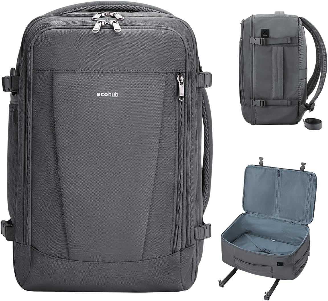 ECOHUB 17'' Small Travel Backpack, United Airlines Personal Item Bag 16.7"x10"x8" with 13 Pockets Carry on Backpack with USB Port Luggage Sleeve Travel Essentials for Men Women Water Resistant, Black - Image 11