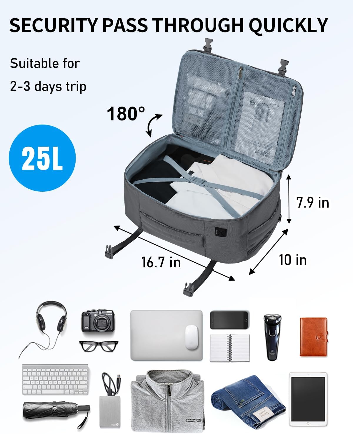 ECOHUB 17'' Travel Backpack, Personal Item Backpack with 13 Pockets, Flight Approved Carry on Backpack with USB Port & Luggage Sleeve, Travel bag for Men & Women, Water Resistant Backpack, Grey - Image 4