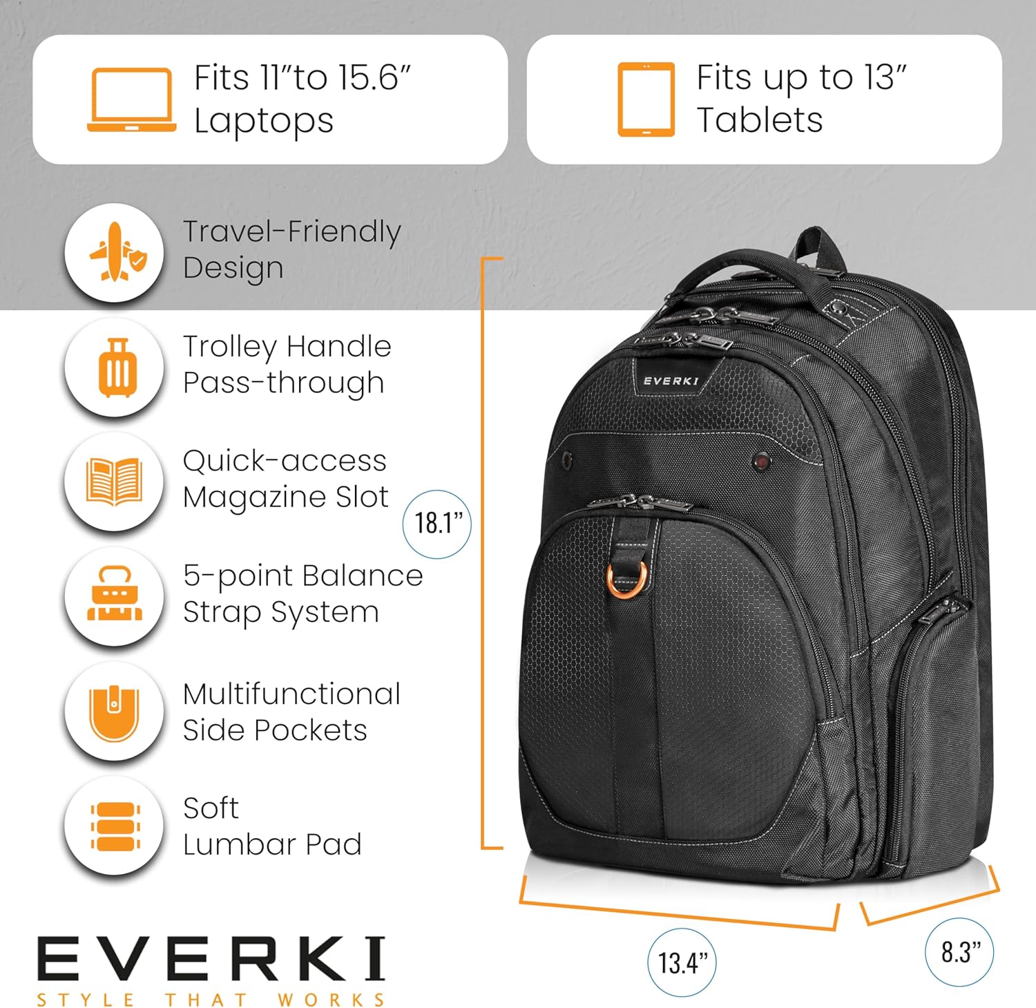 Everki Atlas Business Laptop Backpack, Women's or Men's Backpack 11" - 15.6" Black i##e##s: for Work ^^ Adjustable Compartment ^^ 29.5L Capacity ^^ Travel Friendly ^^ Office Back Pack ^^ Laptop Bookbag ^^ EKP121S15 :i##e##s - Image 2