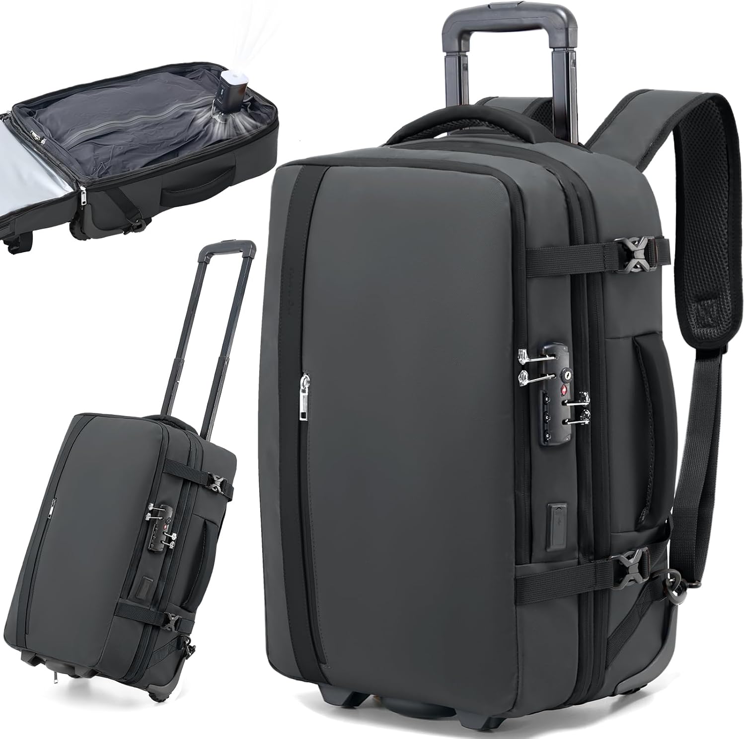 Fanwoli Vacuum Rolling Travel Backpack, Carry On Luggage with TSA Lock & Anti Theft Zipper, 70L Expandable Airback with Compression Pump, Waterproof Laptop Bag Ideal for Flight & Business,White - Image 8