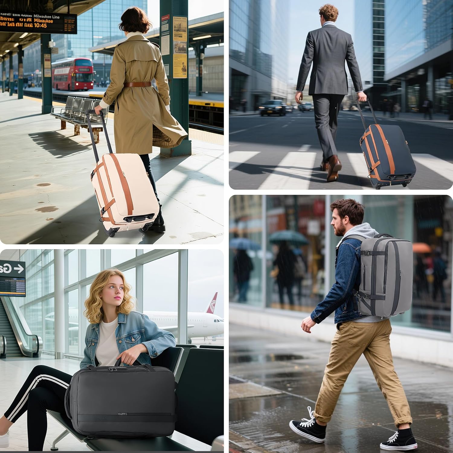 Fanwoli Vacuum Rolling Travel Backpack, Carry On Luggage with TSA Lock & Anti Theft Zipper, 70L Expandable Airback with Compression Pump, Waterproof Laptop Bag Ideal for Flight & Business,White - Image 7