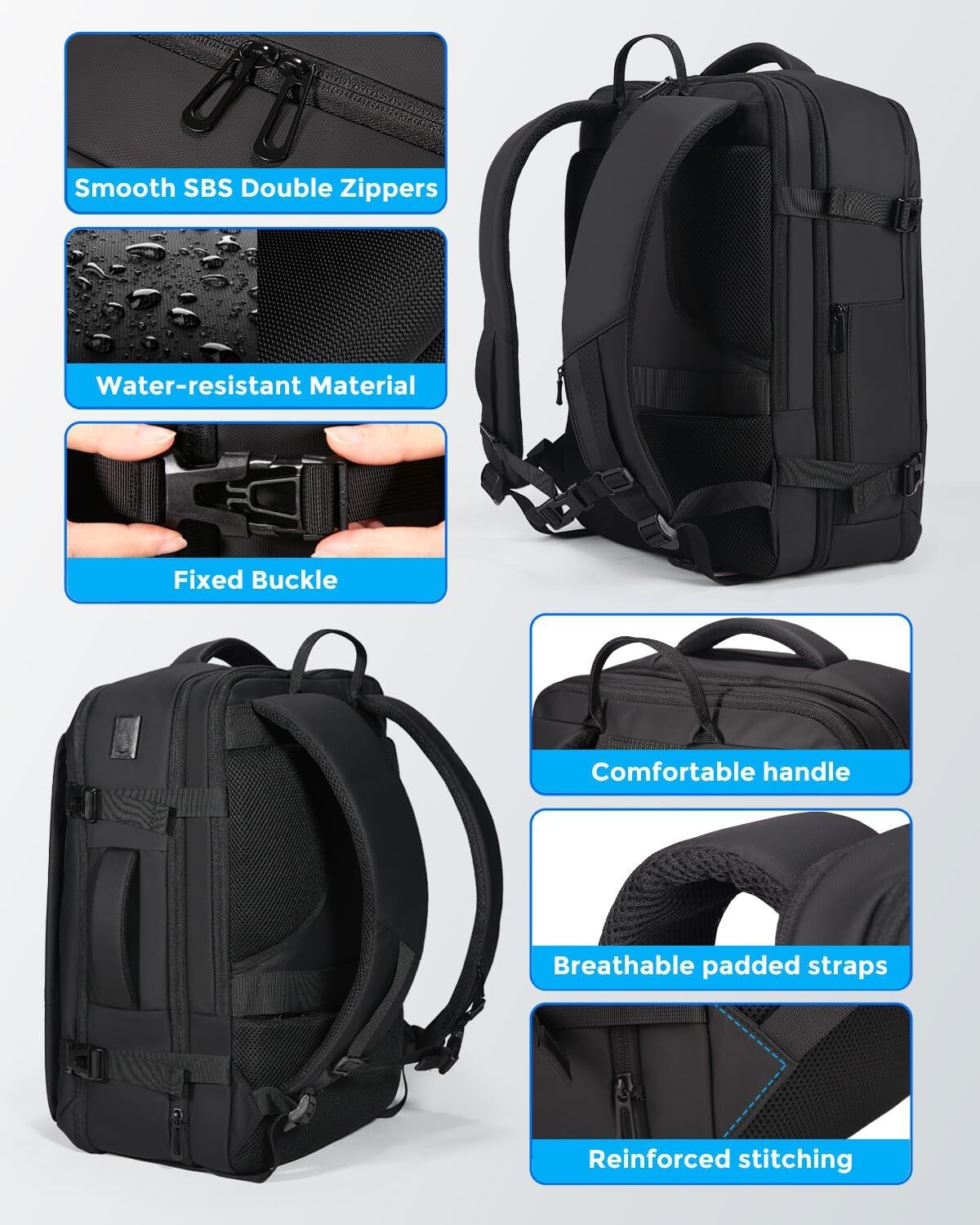 Fenree.geer Travel Backpack for Men, Flight Approved Carry On Luggage Backpack with USB Port, Water Resistant Expandable Computer Daypack, 17.3 Inch Black Business Laptop Backpack for College\/Work - Image 7