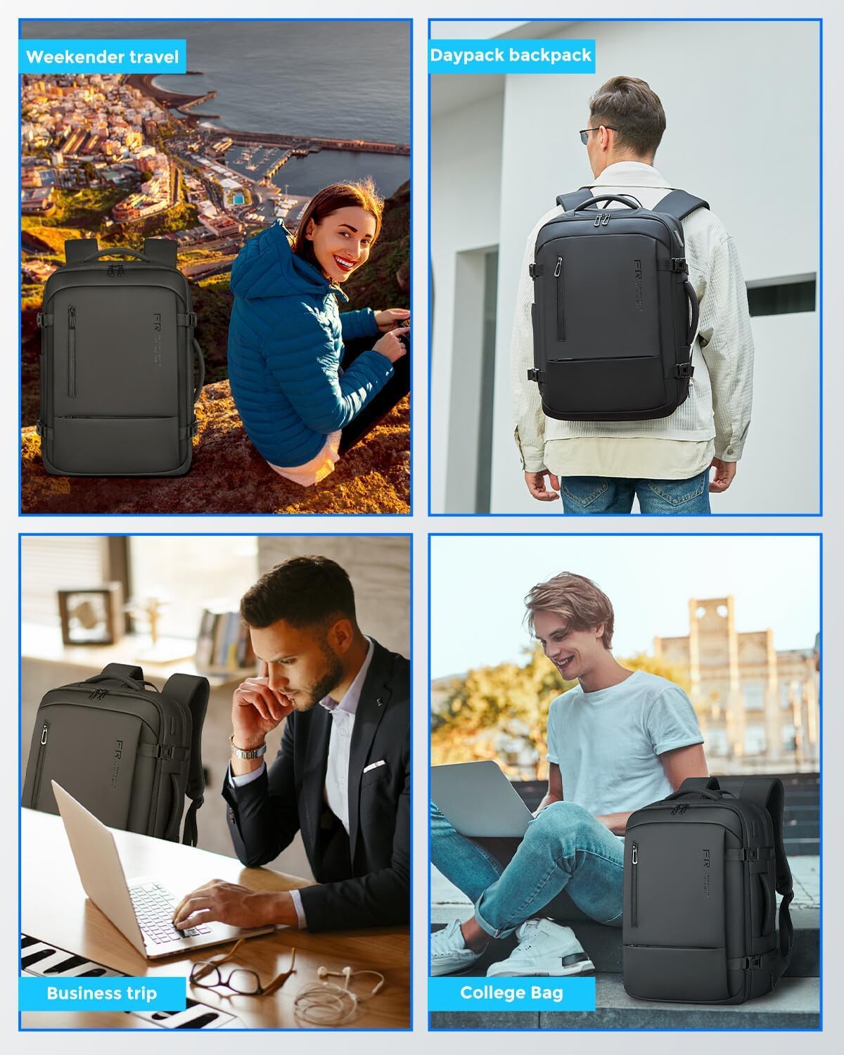 Fenree.geer Travel Backpack for Men, Flight Approved Carry On Luggage Backpack with USB Port, Water Resistant Expandable Computer Daypack, 17.3 Inch Black Business Laptop Backpack for College\/Work - Image 8