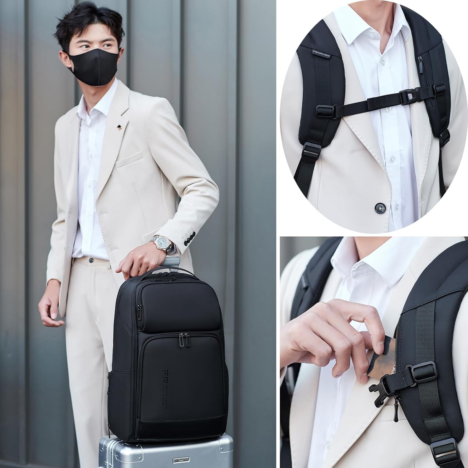 FENRUIEN 17 Inch Computer Backpack Travel Backpack for Men, Black i##e##s: Expandable ^^ Water Resistant ^^ with USB Port ^^ Laptop Bag ^^ for Business ^^ for College ^^ for Work :i##e##s - Image 6