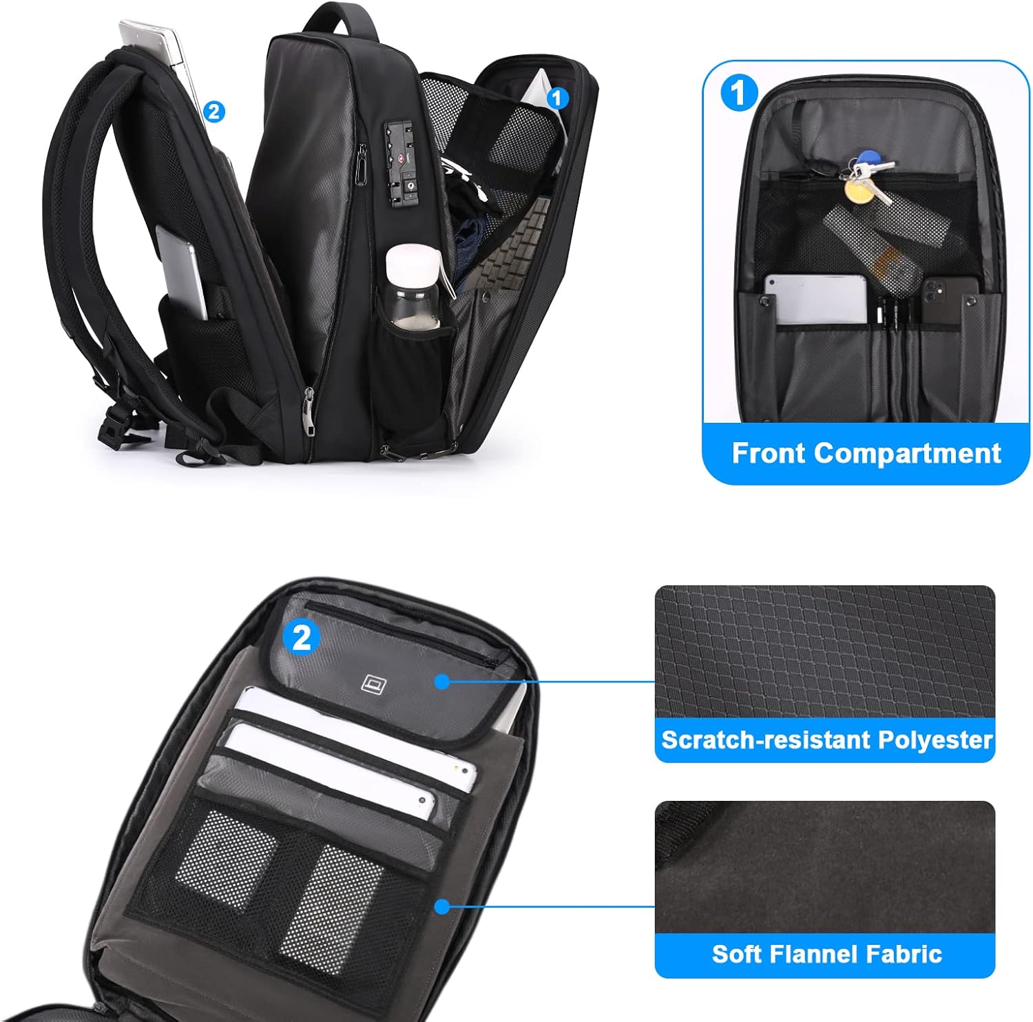 FENRUIEN Hardshell Backpack Expandable,Anti Theft Laptop Backpack for Men with USB Port,Water Resistant Computer Bag 17.3 Inch for Travel\/Business - Image 3