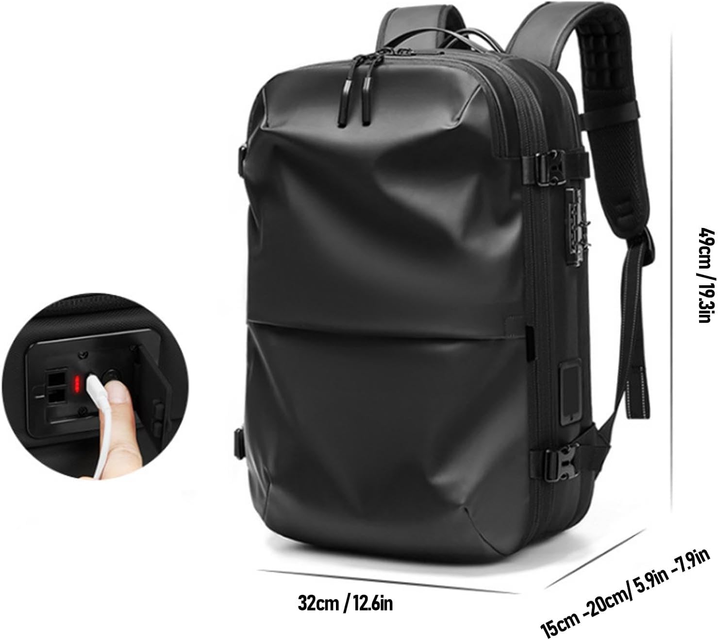 FOSA Vacuum Seal Compression Travel Backpack, 60L Vacuum Seal Bags for Clothing, Expandable Electric Vacuum Backpacks, with Combination Lock, Black, 25L-60L - Image 9