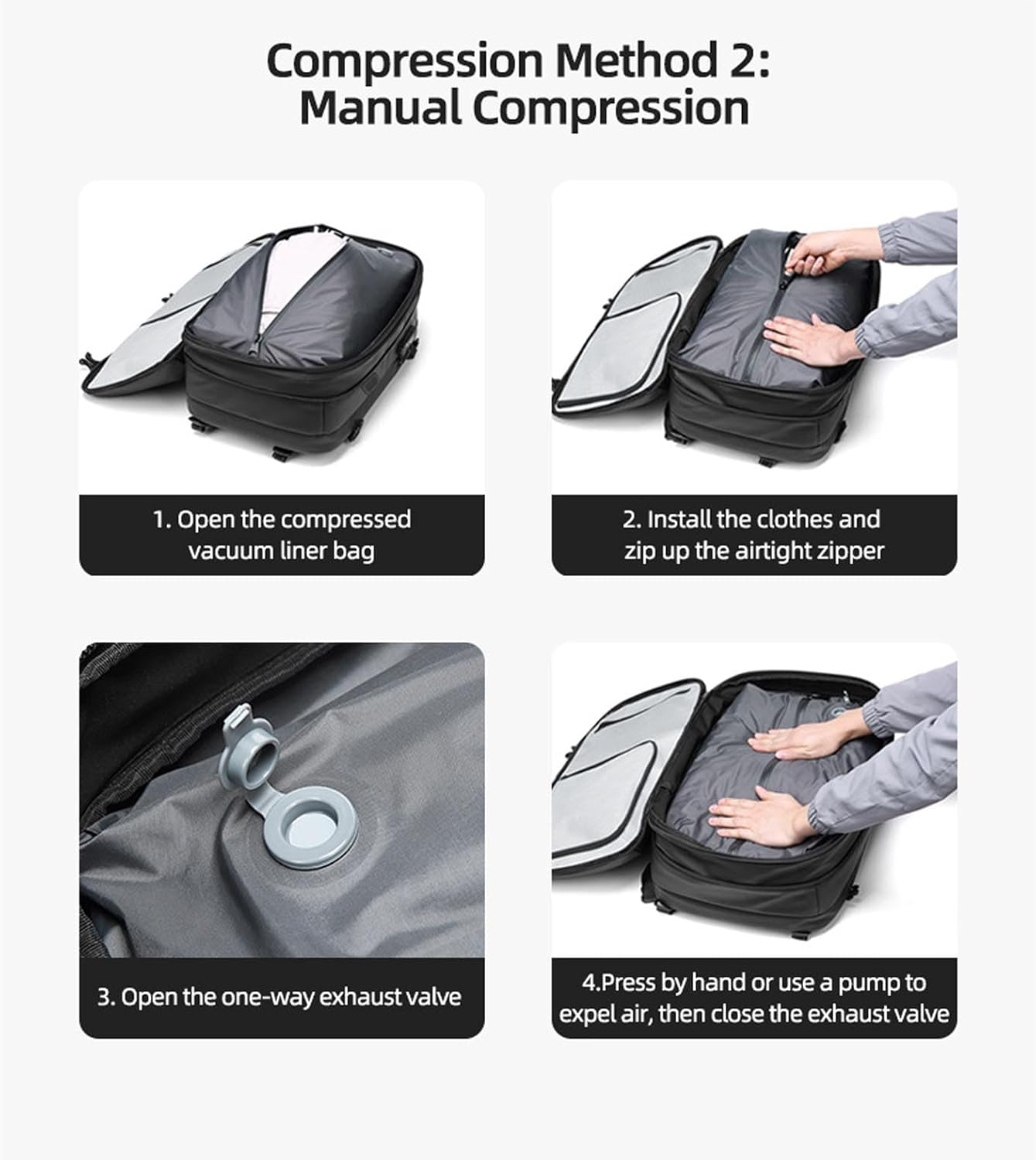FOSA Vacuum Seal Compression Travel Backpack, 60L Vacuum Seal Bags for Clothing, Expandable Electric Vacuum Backpacks, with Combination Lock, Black, 25L-60L - Image 7