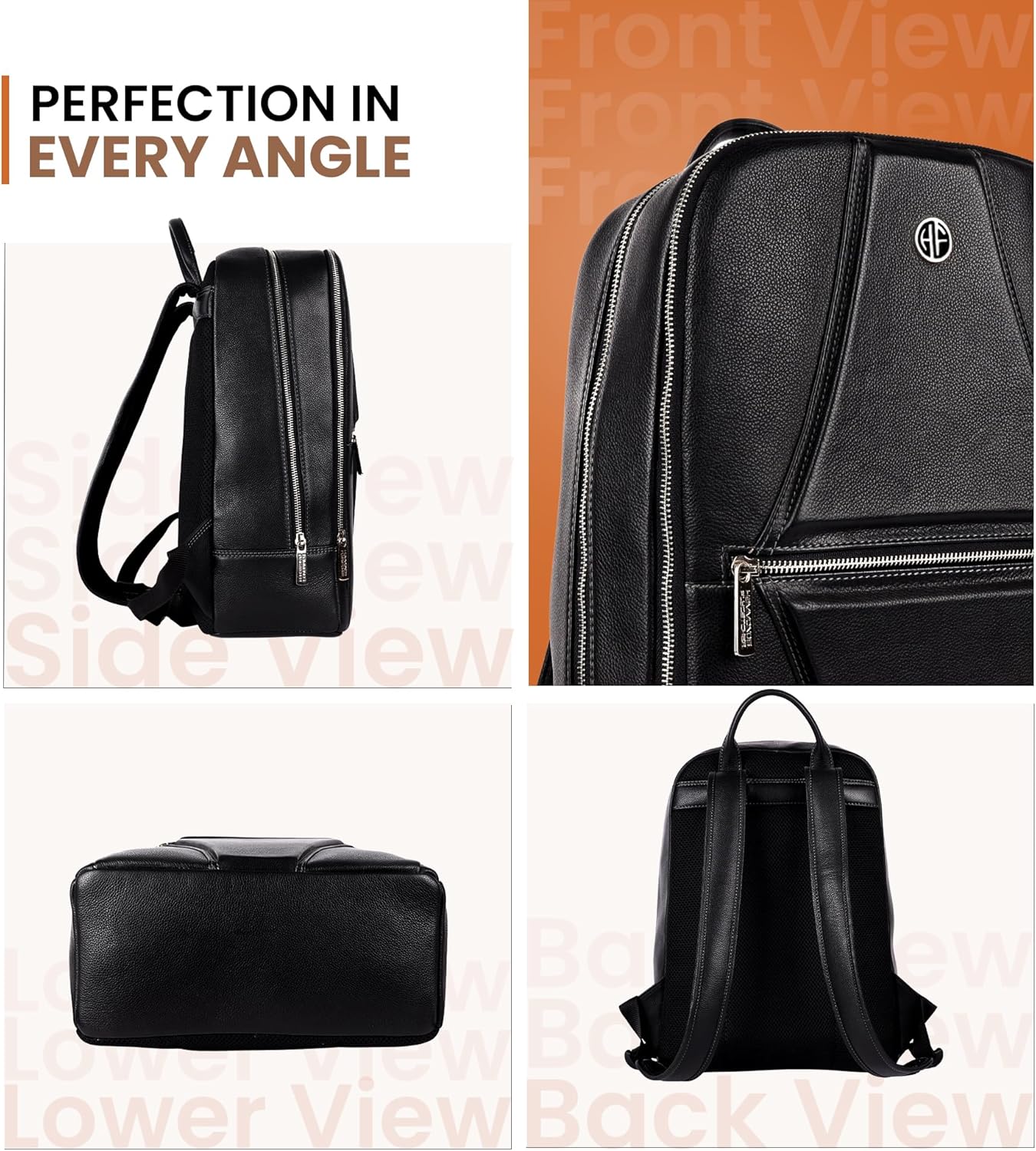 Hammonds Flycher Genuine Leather Travel Backpack for Men and Women, Stylish Travel Bag, 14" Laptop Bag, Durable & Spacious Laptop Backpack for Daily & Business Use - Black - Image 8