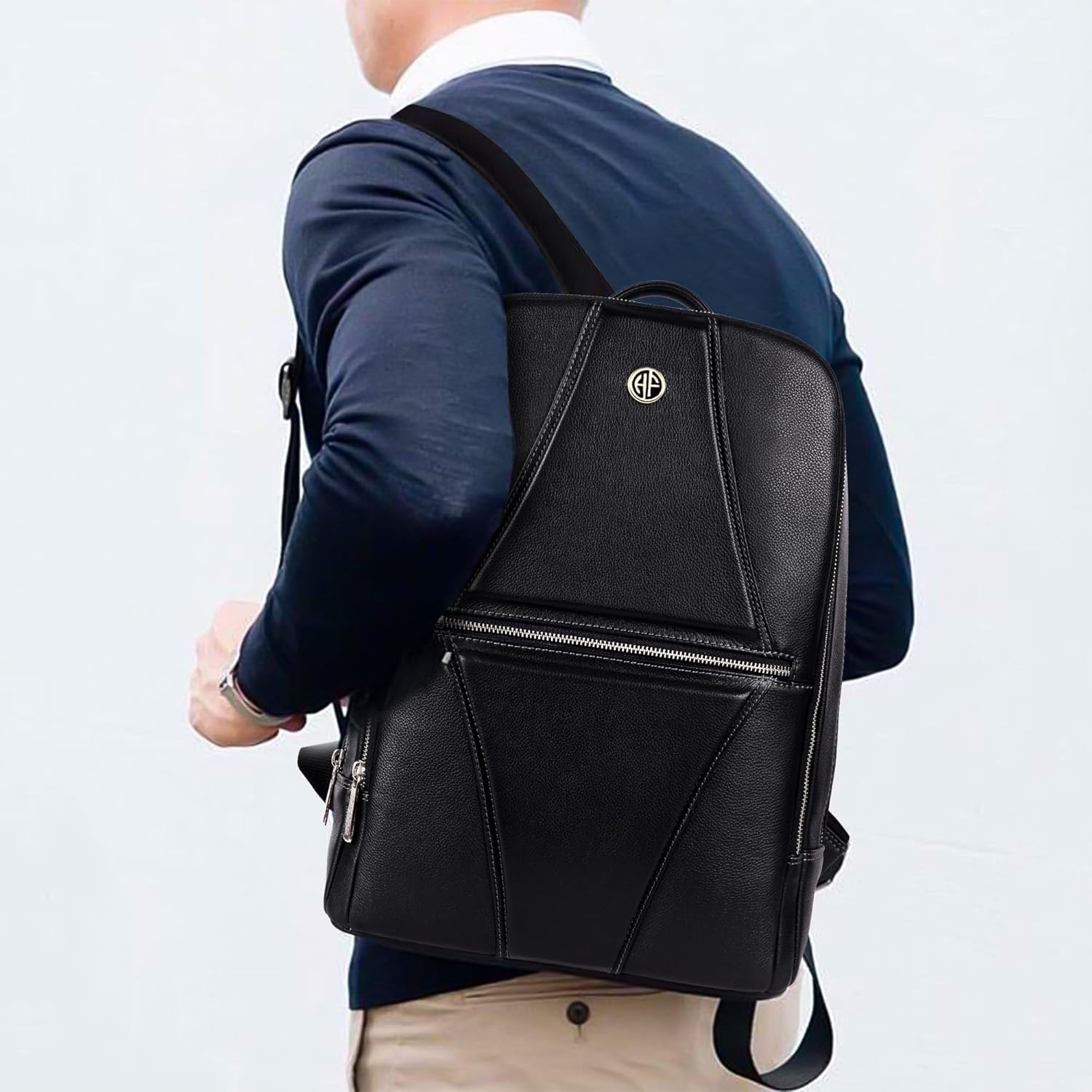 Hammonds Flycher Genuine Leather Travel Backpack for Men and Women, Stylish Travel Bag, 14" Laptop Bag, Durable & Spacious Laptop Backpack for Daily & Business Use - Black - Image 6