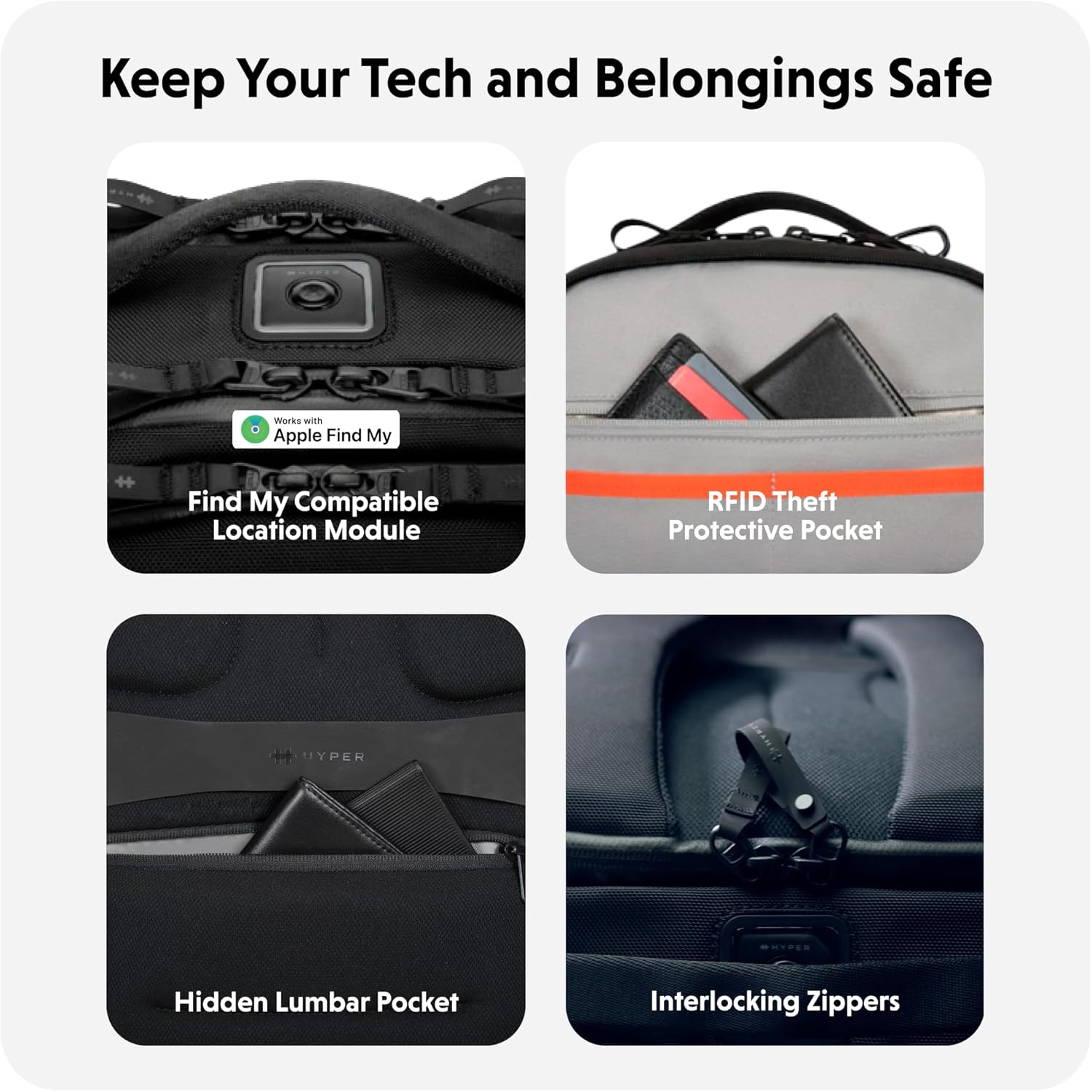 HyperPack Pro 22L Slim Travel Backpack with 'Find My' Compatibility - Fits up to 16” Laptop. Anti Theft w/RFID Protective Pocket. - Image 4