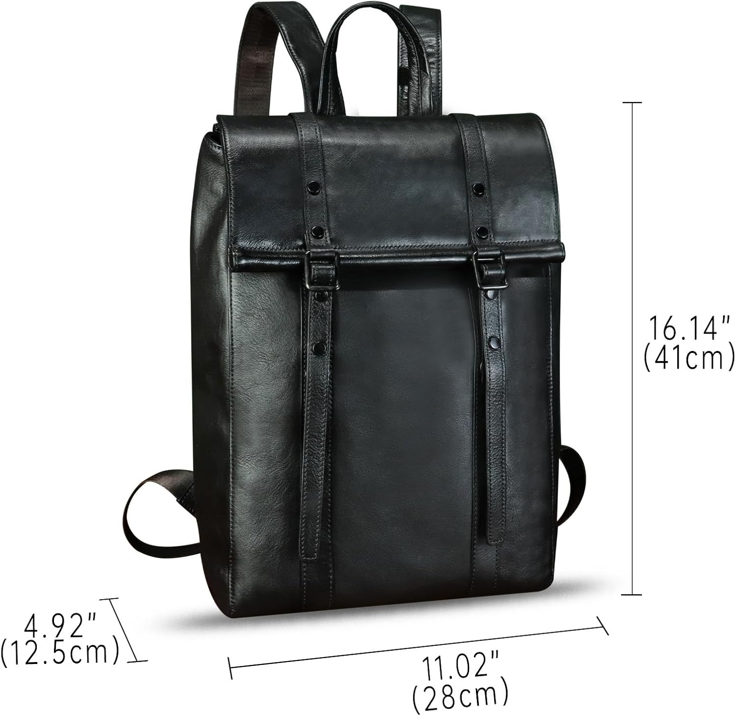 IVTG Genuine Leather Backpack for Men Vintage Handmade Leather Rucksack Knapsack Purse Daypack for Travel Laptop Notebook (Black) - Image 5