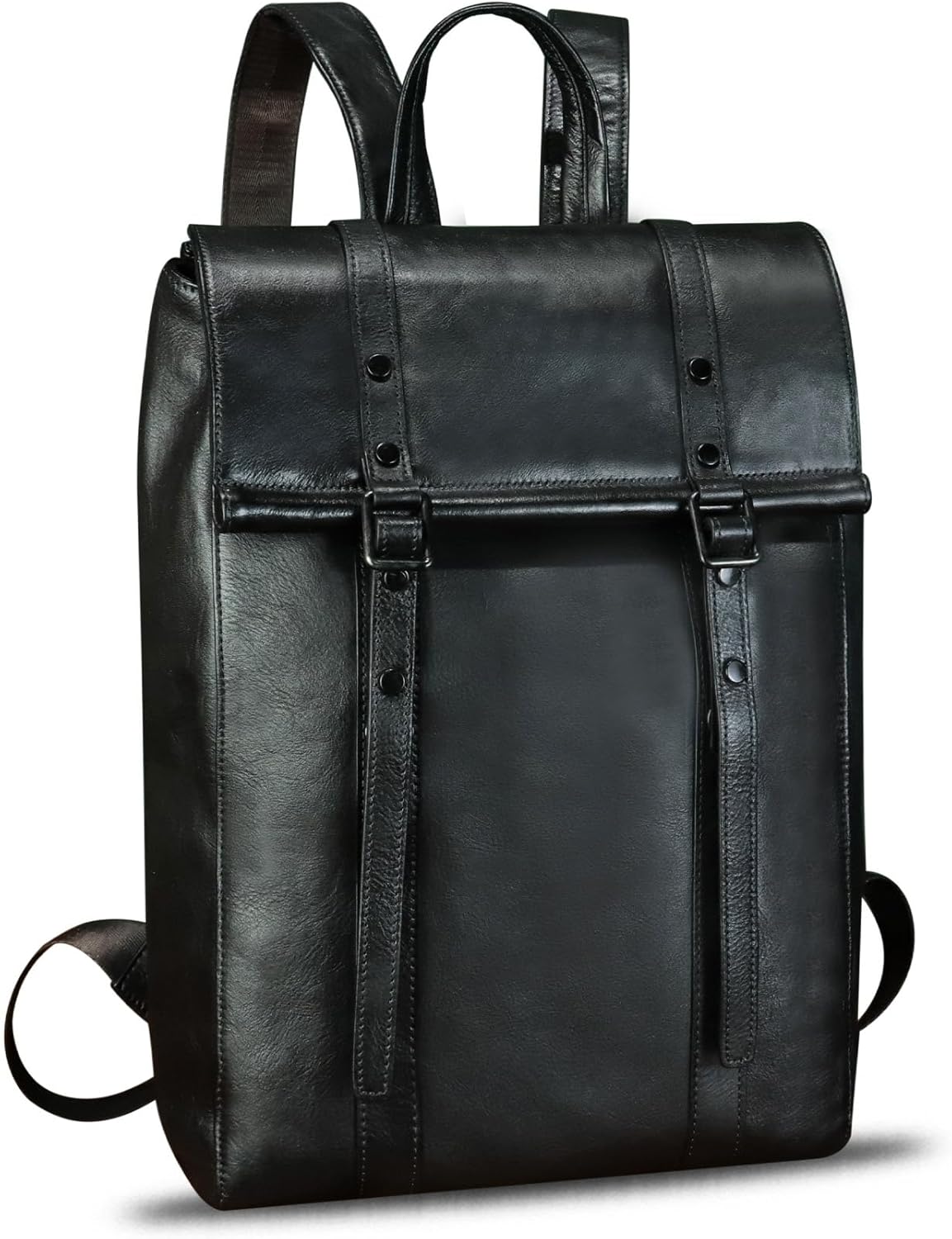 IVTG Genuine Leather Backpack for Men Vintage Handmade Leather Rucksack Knapsack Purse Daypack for Travel Laptop Notebook (Black)