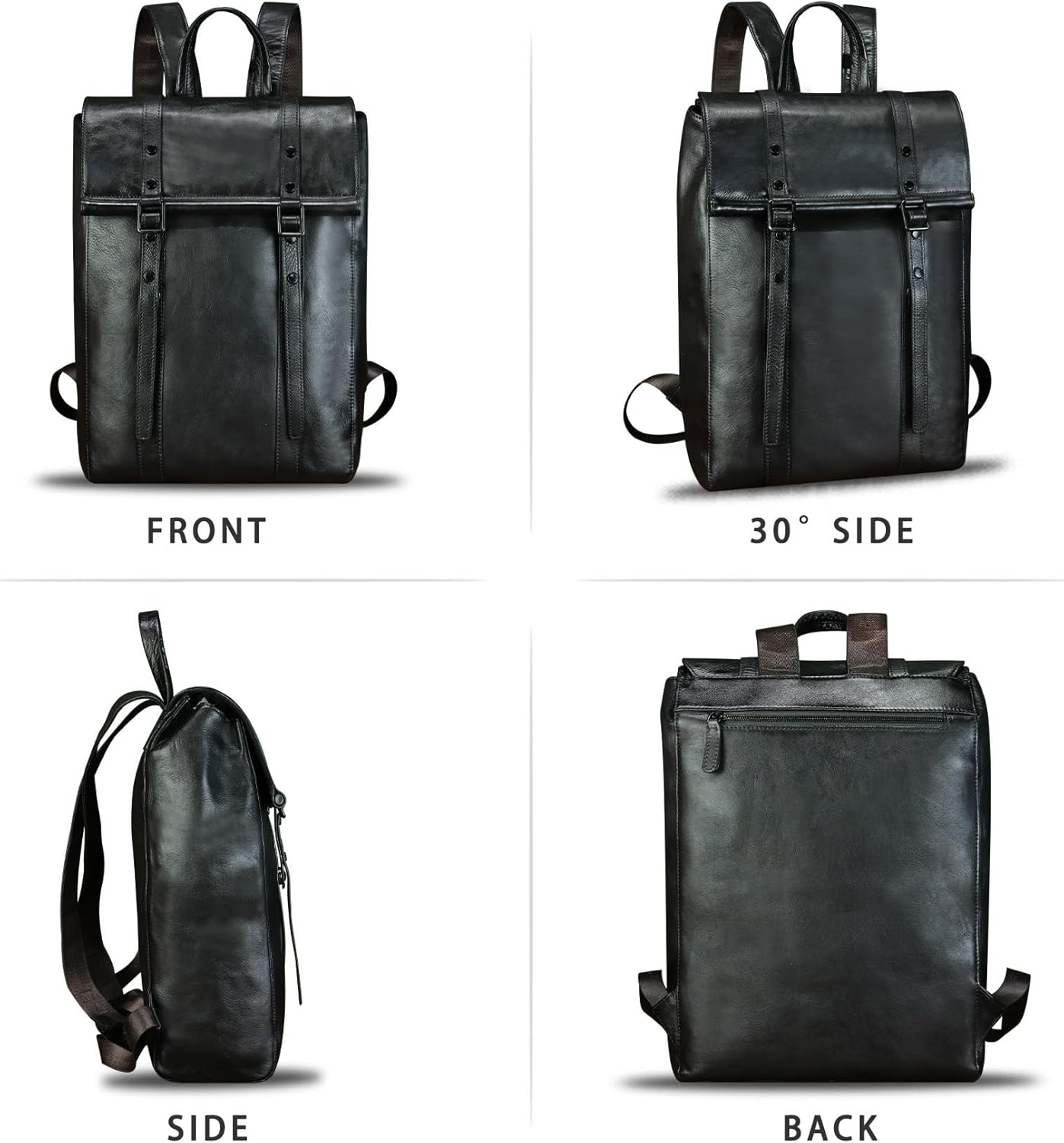 IVTG Genuine Leather Backpack for Men Vintage Handmade Leather Rucksack Knapsack Purse Daypack for Travel Laptop Notebook (Black) - Image 4