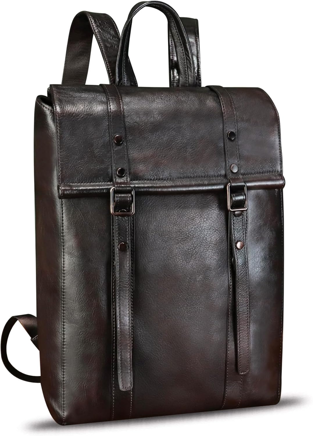 IVTG Genuine Leather Backpack for Men Vintage Handmade Leather Rucksack Knapsack Purse Daypack for Travel Laptop Notebook (Black) - Image 8