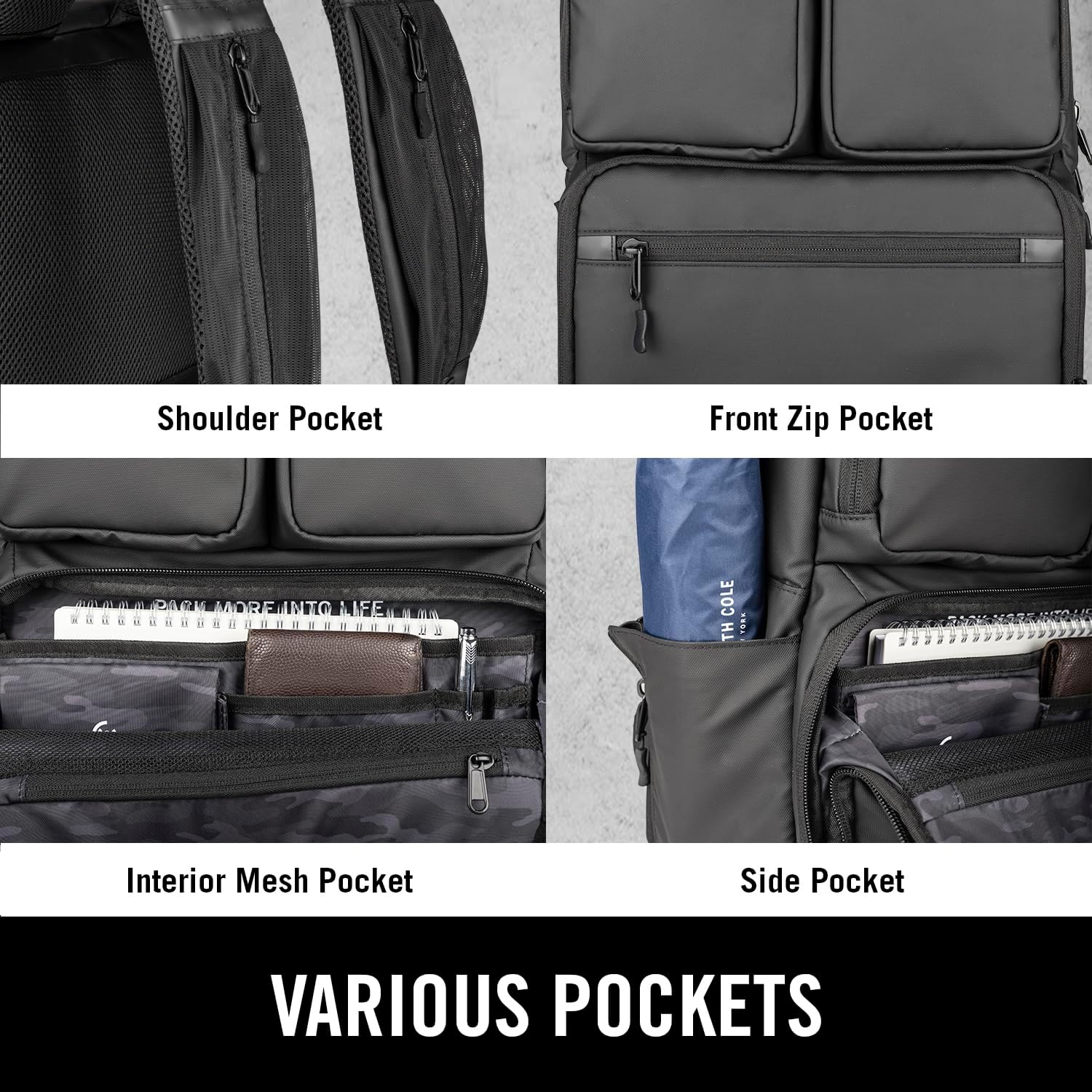 Kenneth Cole REACTION Ryder 17-Inch Backpack Black i##e##s: Coated ^^ Polyester ^^ Travel ^^ Laptop ^^ Bag :i##e##s - Image 4