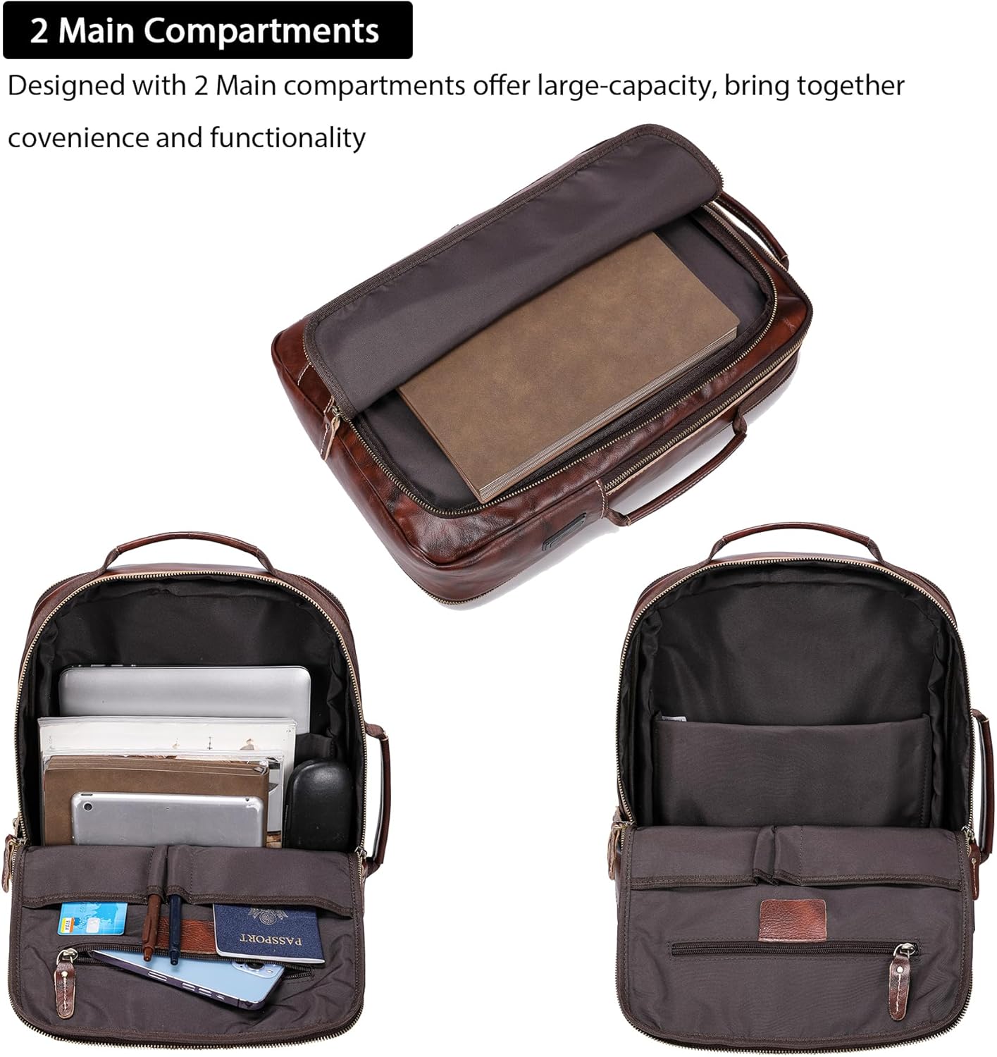 LANNSYNE Vegetable Tanned Leather Expandable Backpack for men & Grain Leather Travel Passport Long Wallet for Men/Women RFID Blocking - Image 4