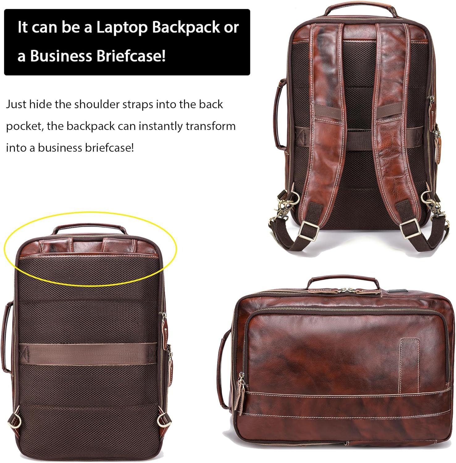 LANNSYNE Vegetable Tanned Leather Expandable Backpack for men & Grain Leather Travel Passport Long Wallet for Men/Women RFID Blocking - Image 3