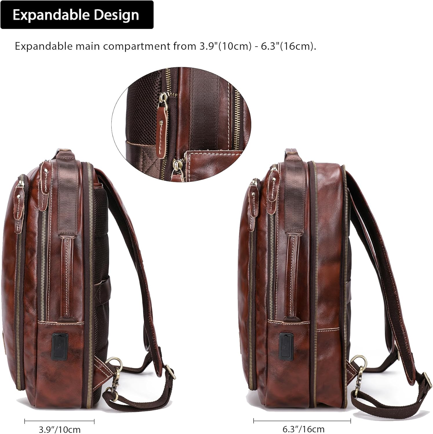 LANNSYNE Vegetable Tanned Leather Expandable Backpack for men & Grain Leather Travel Passport Long Wallet for Men/Women RFID Blocking - Image 5