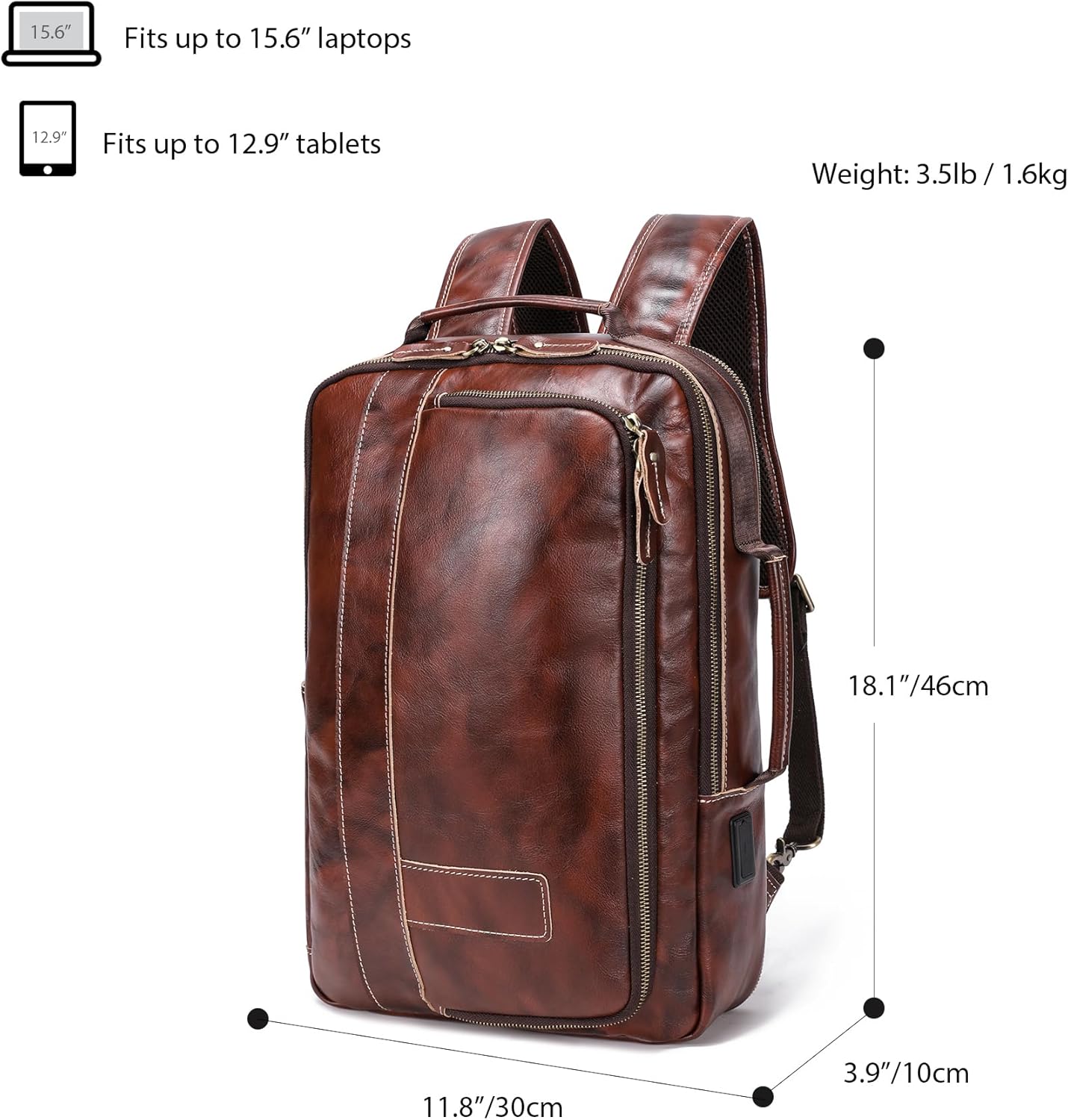 LANNSYNE Vegetable Tanned Leather Expandable Backpack for men & Grain Leather Travel Passport Long Wallet for Men/Women RFID Blocking - Image 6