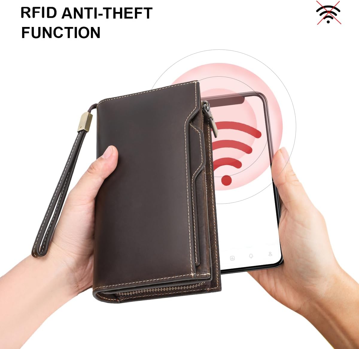 LANNSYNE Vegetable Tanned Leather Expandable Backpack for men & Grain Leather Travel Passport Long Wallet for Men/Women RFID Blocking - Image 8