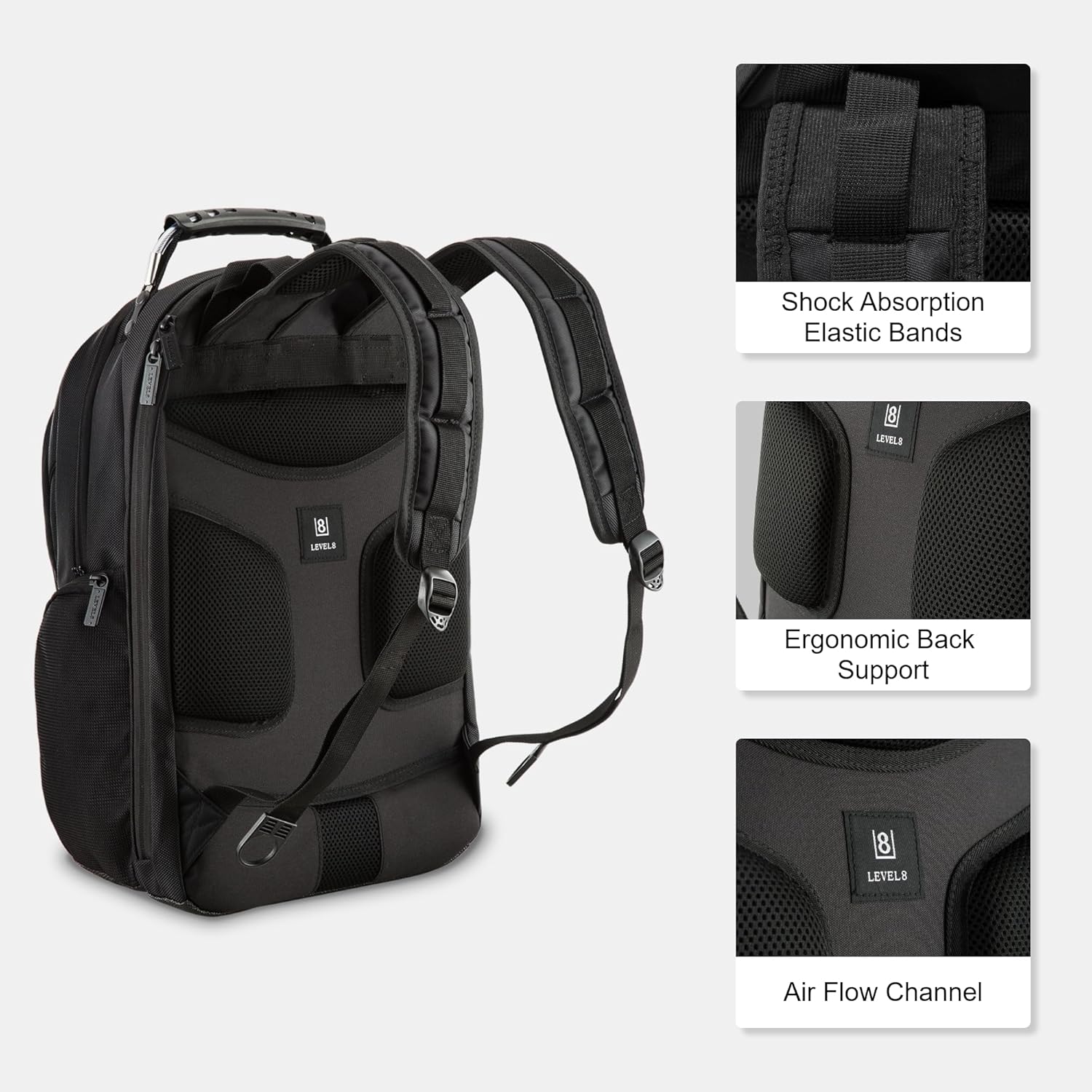 LEVEL8 Laptop Backpack Work Backpack for Men Women Black Fits 15.6" Laptop and Notebook i##e##s: Travel Computer Bag ^^ for Business :i##e##s - Image 7