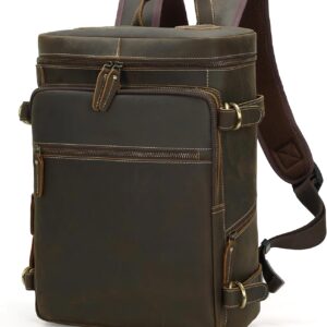 Masa Kawa Vintage Full Grain Leather Backpack for Men Fits 15.6 Inch Laptop Brown Travel Rusack Casual Daypack