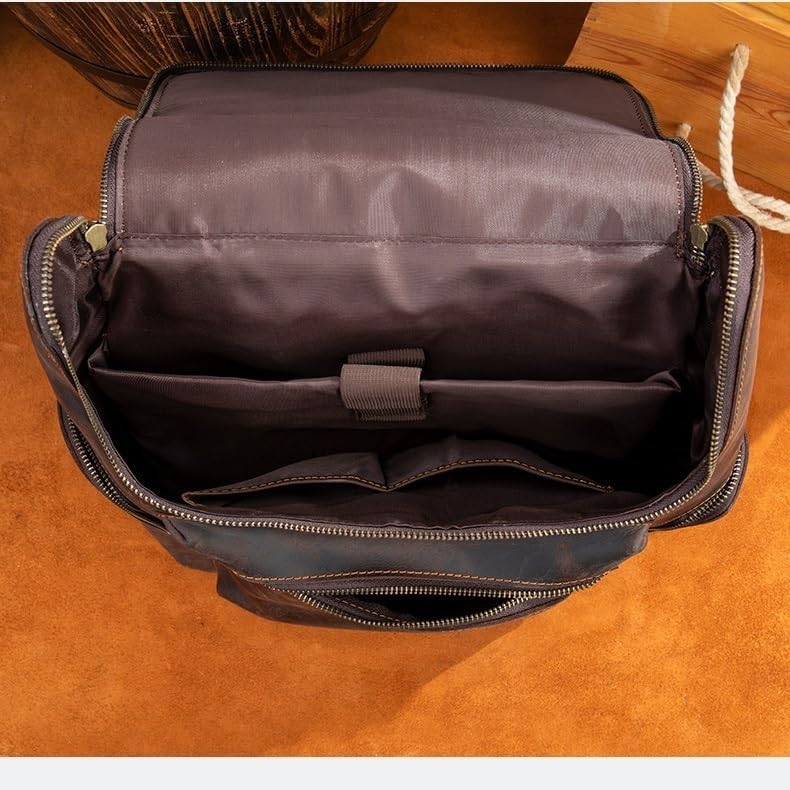 Men Leather Briefcase Men's Large Laptop Backpack Casual Daypack Multi-Compartment Rucksack Bookbag Capacity School Work Backpack for Travel and Camping - Image 6