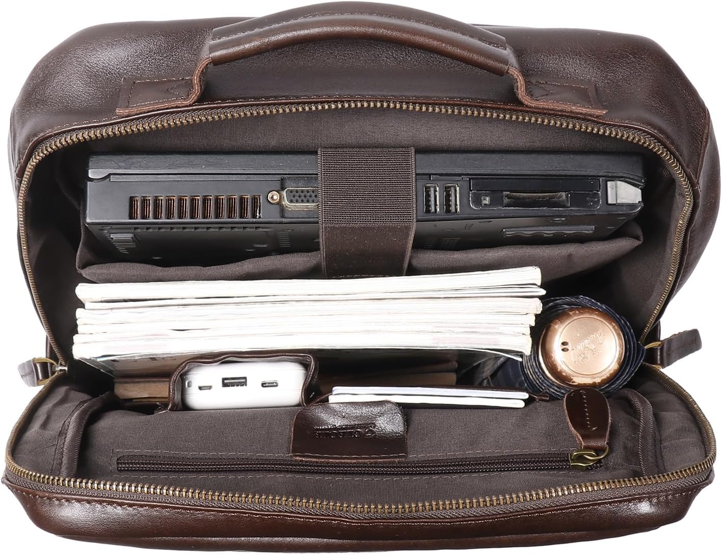 Men's Vintage Leather Backpack Classic 15.6 Inch Genuine Leather Laptop Backpack Business Travel Office Daypack Bag(Dark Brown) - Image 6