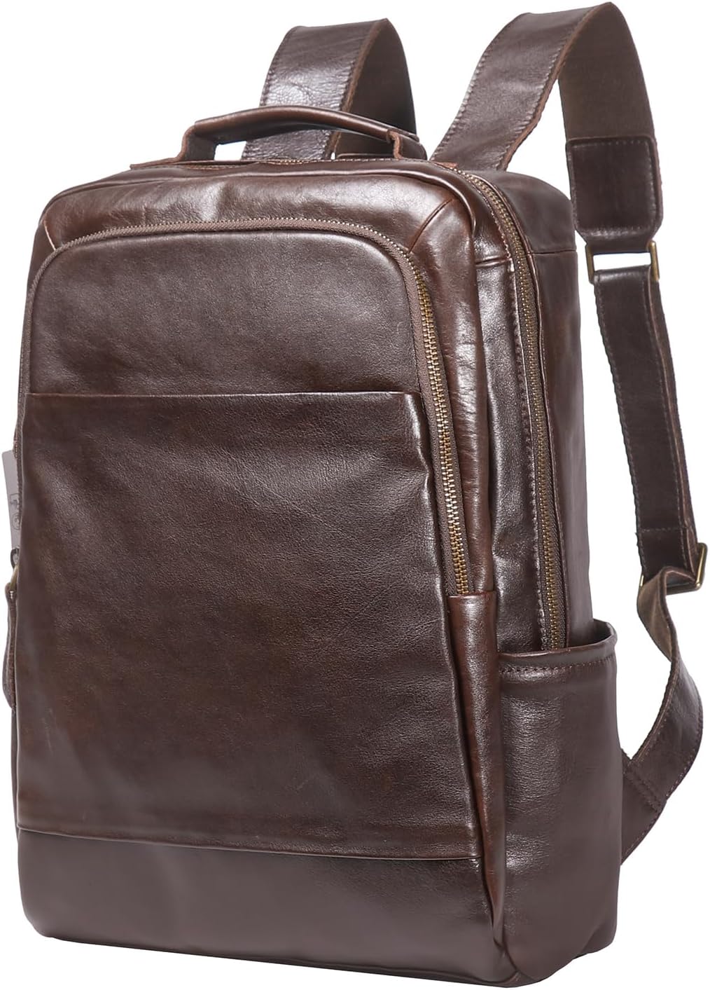 Men's Vintage Leather Backpack Classic 15.6 Inch Genuine Leather Laptop Backpack Business Travel Office Daypack Bag(Dark Brown)