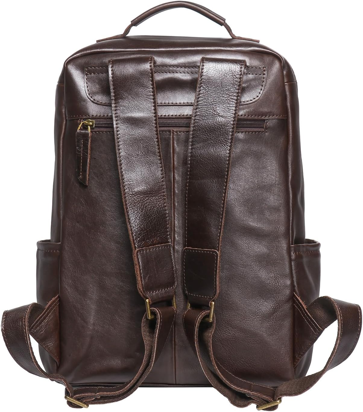 Men's Vintage Leather Backpack Classic 15.6 Inch Genuine Leather Laptop Backpack Business Travel Office Daypack Bag(Dark Brown) - Image 3