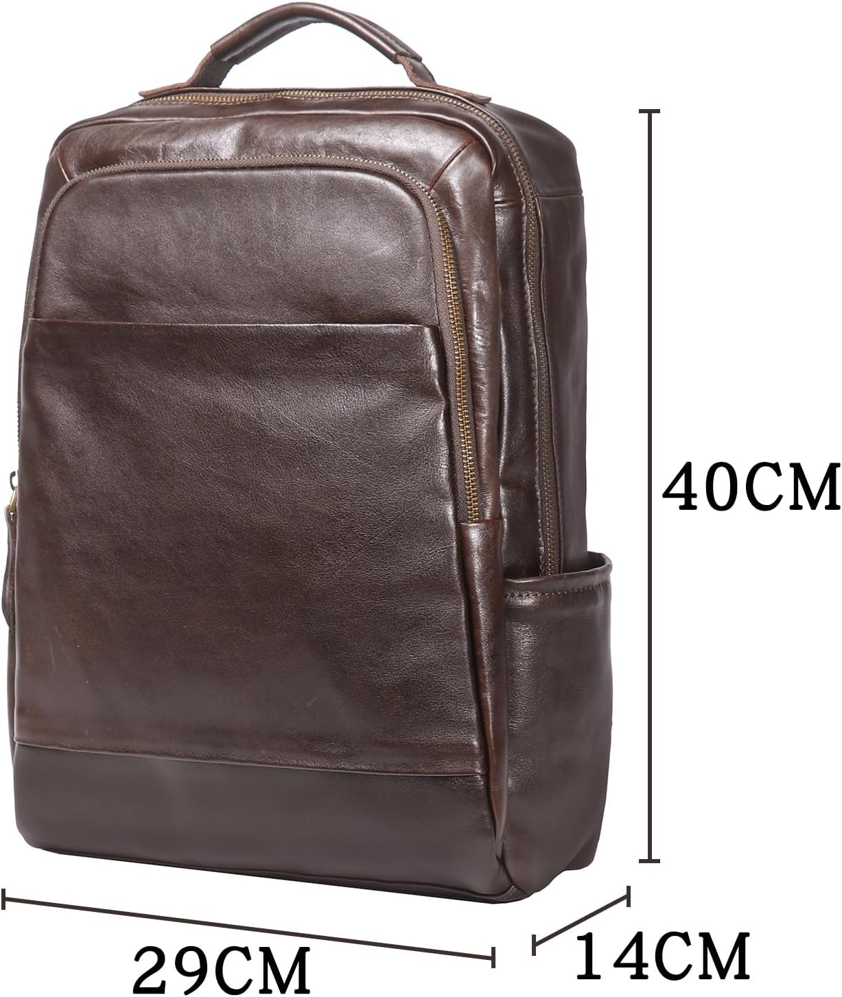 Men's Vintage Leather Backpack Classic 15.6 Inch Genuine Leather Laptop Backpack Business Travel Office Daypack Bag(Dark Brown) - Image 4