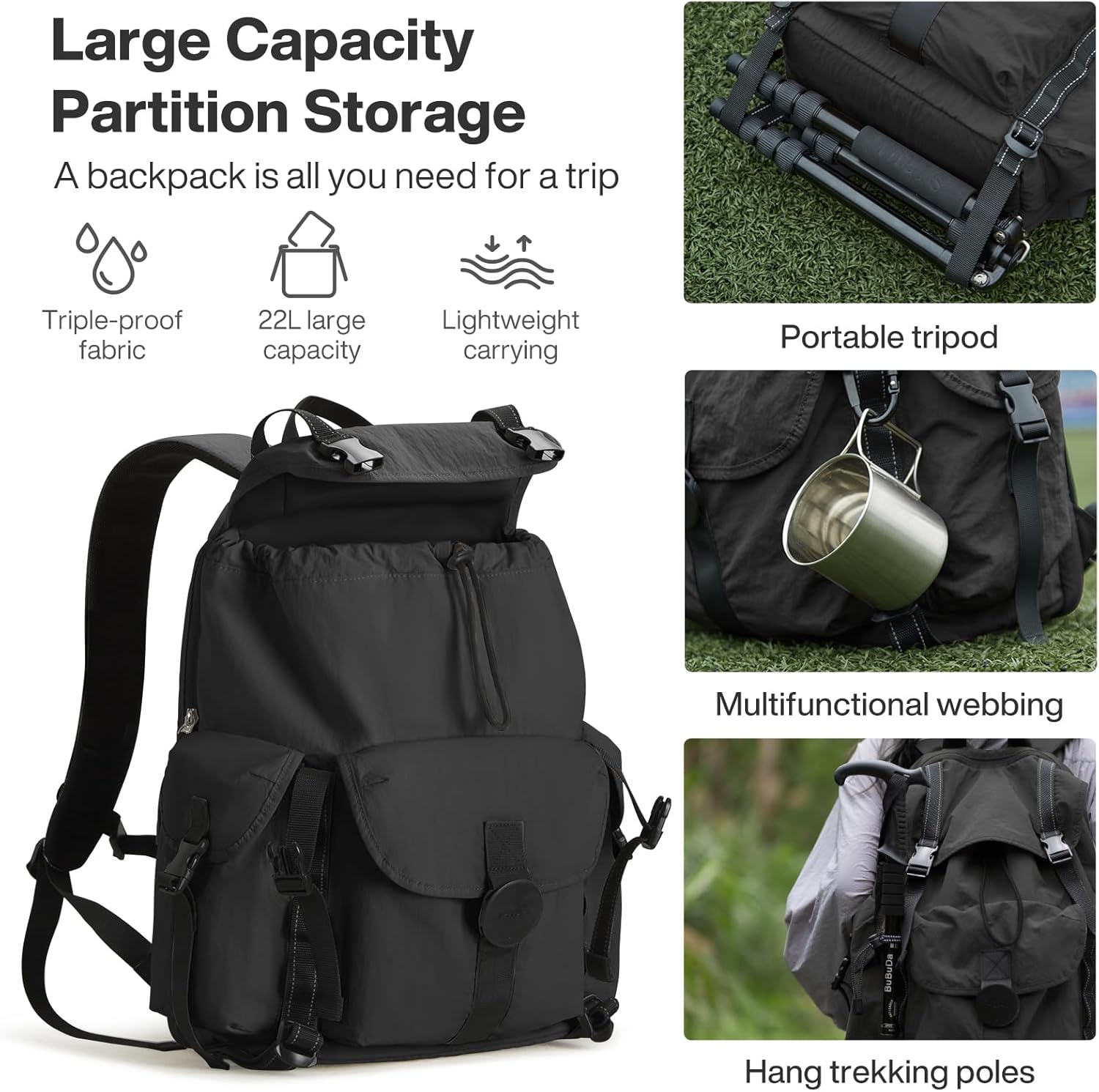 mixi Travel Backpack for Women Men, 18 Inch Carry On Laptop Backpack Black i##e##s: Flight Approved ^^ "fits 16 Laptop" ^^ Lightweight ^^ Waterproof ^^ Hiking Backpack ^^ Travel ^^ Outdoor ^^ Business ^^ Casual ^^ Daypack :i##e##s - Image 2