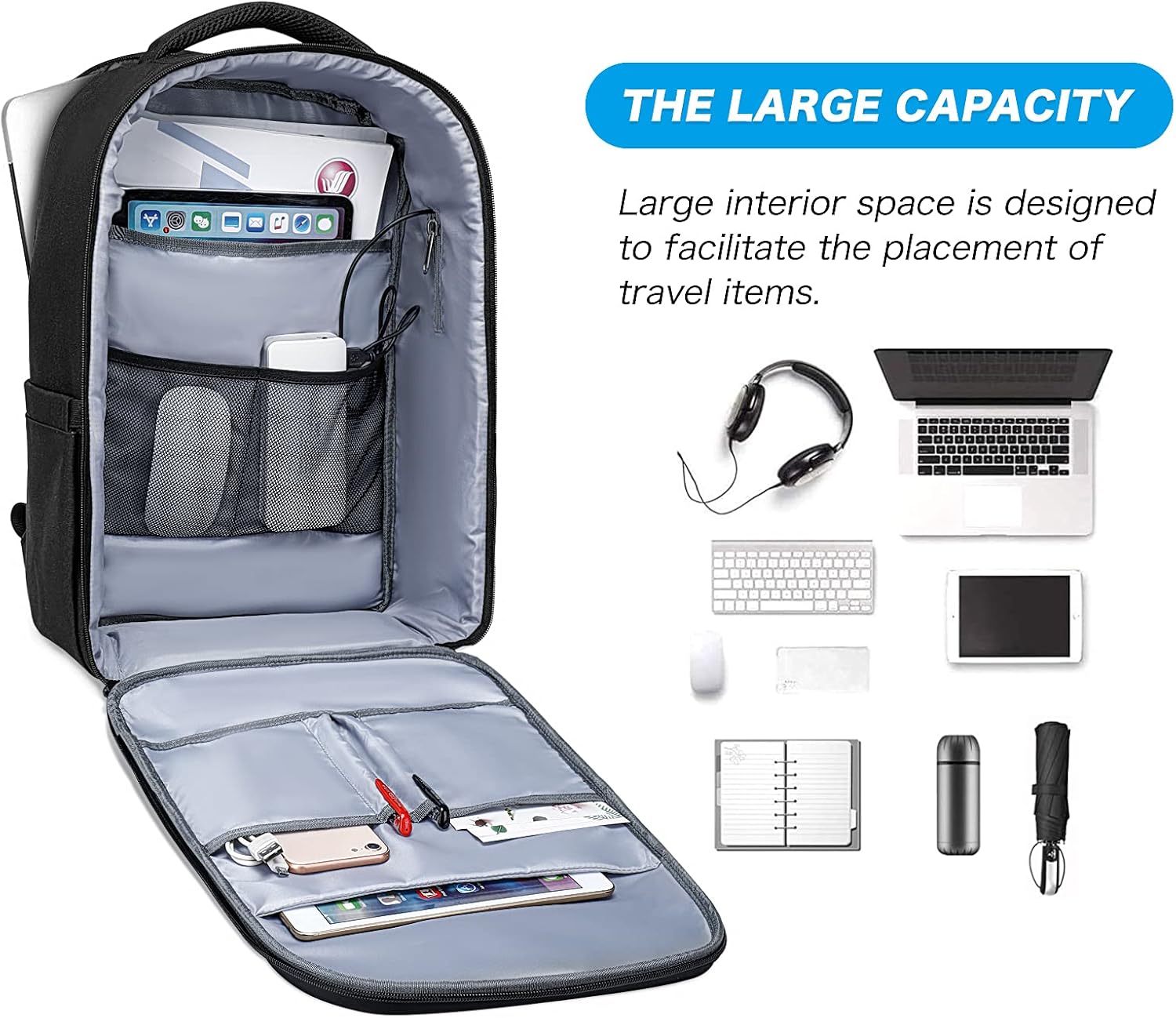 MOSISO 15.6-16 inch 35L Laptop Backpack with USB Charging Port for Women Men, Waterproof Hardshell Travel Business Computer Bag, Anti-Theft Daypack with Luggage Strap, Black - Image 4