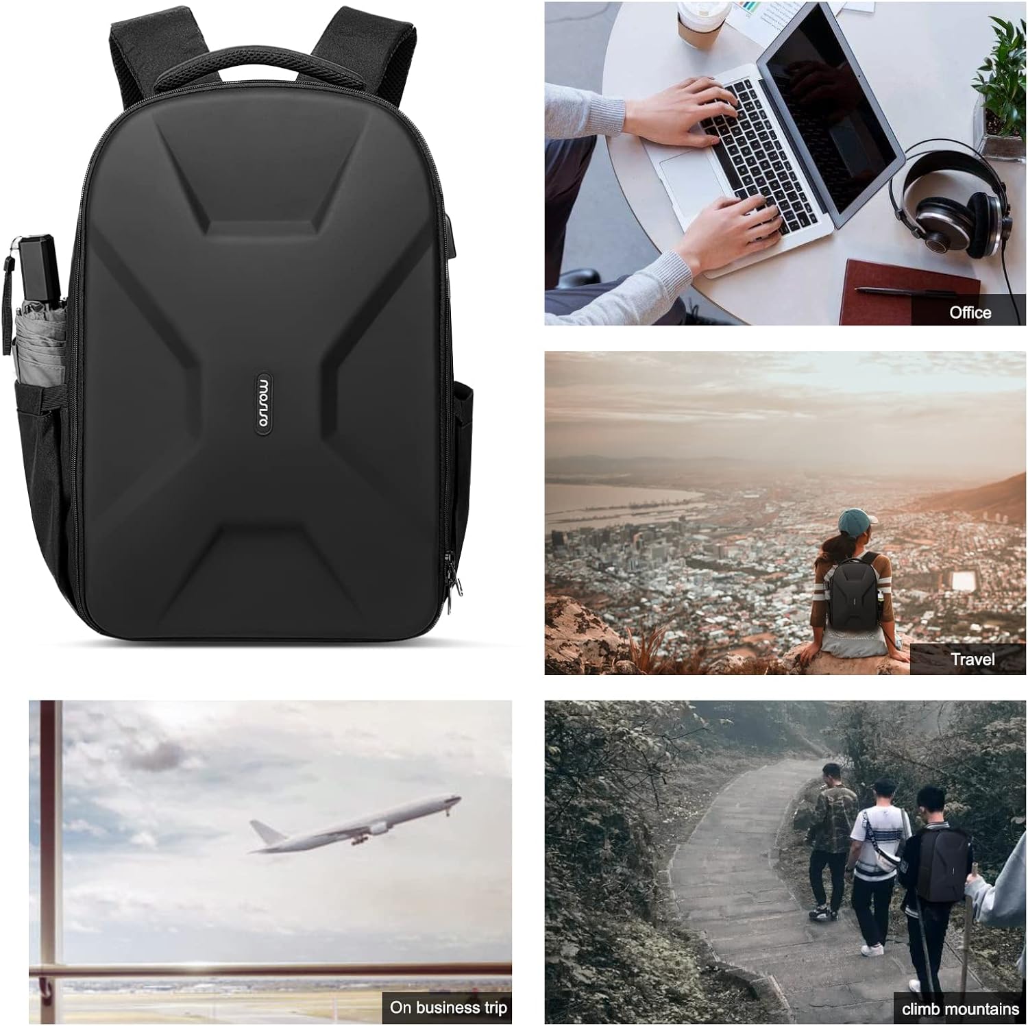 MOSISO 15.6-16 inch 35L Laptop Backpack with USB Charging Port for Women Men, Waterproof Hardshell Travel Business Computer Bag, Anti-Theft Daypack with Luggage Strap, Black - Image 6